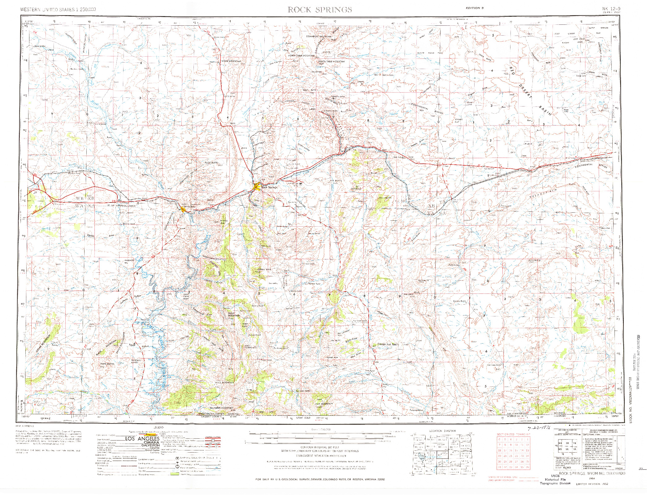 USGS 1:250000-SCALE QUADRANGLE FOR ROCK SPRINGS, WY 1954