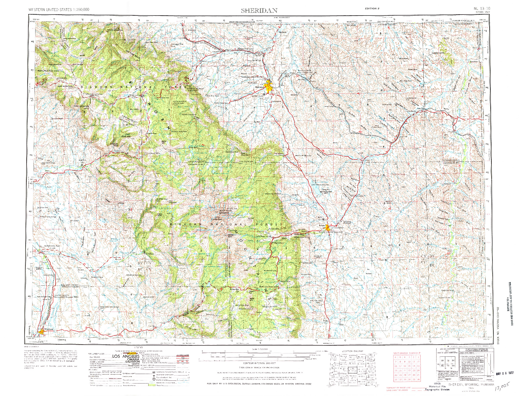 USGS 1:250000-SCALE QUADRANGLE FOR SHERIDAN, WY 1955