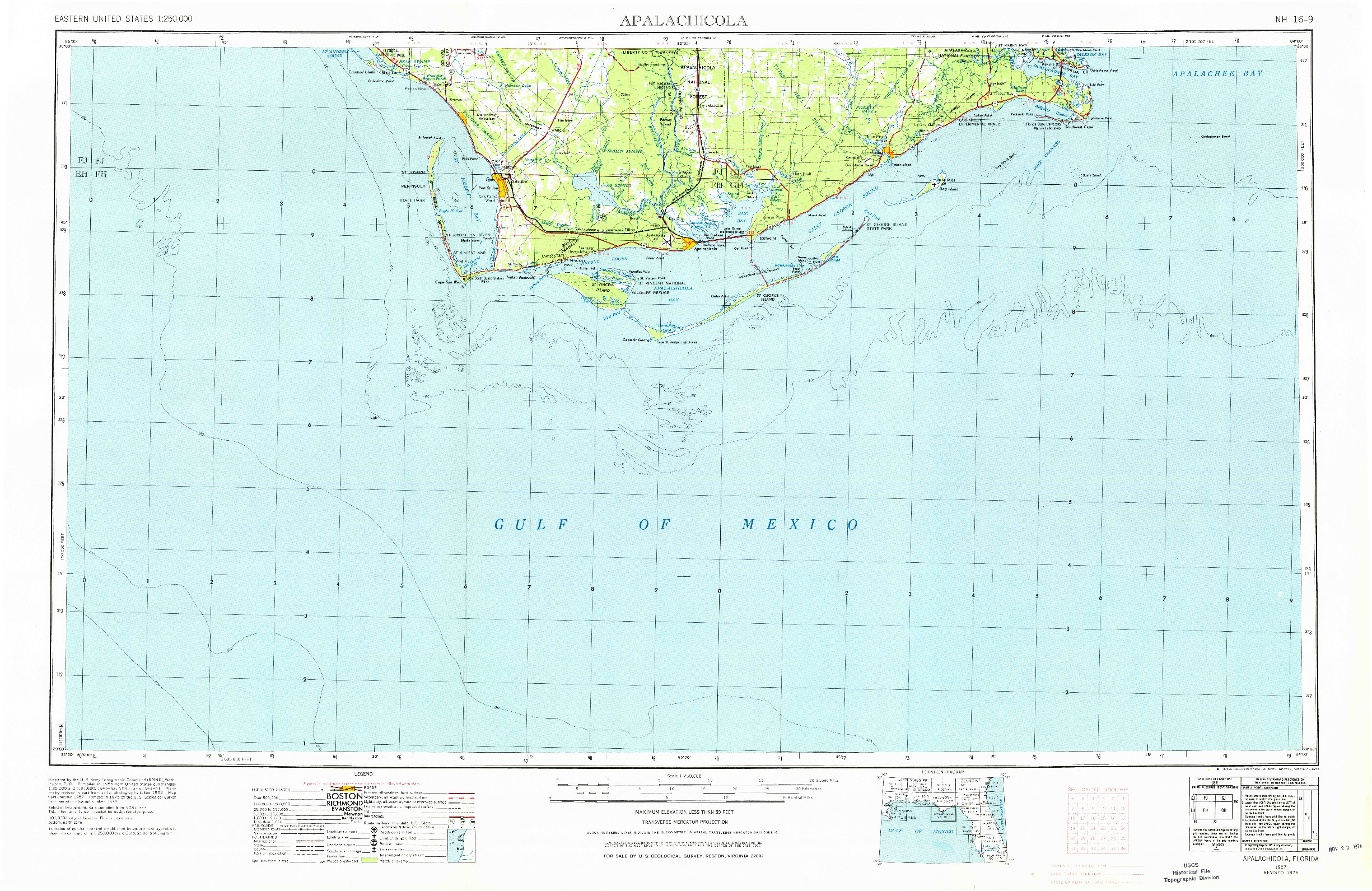 USGS 1:250000-SCALE QUADRANGLE FOR APALACHICOLA, FL 1957
