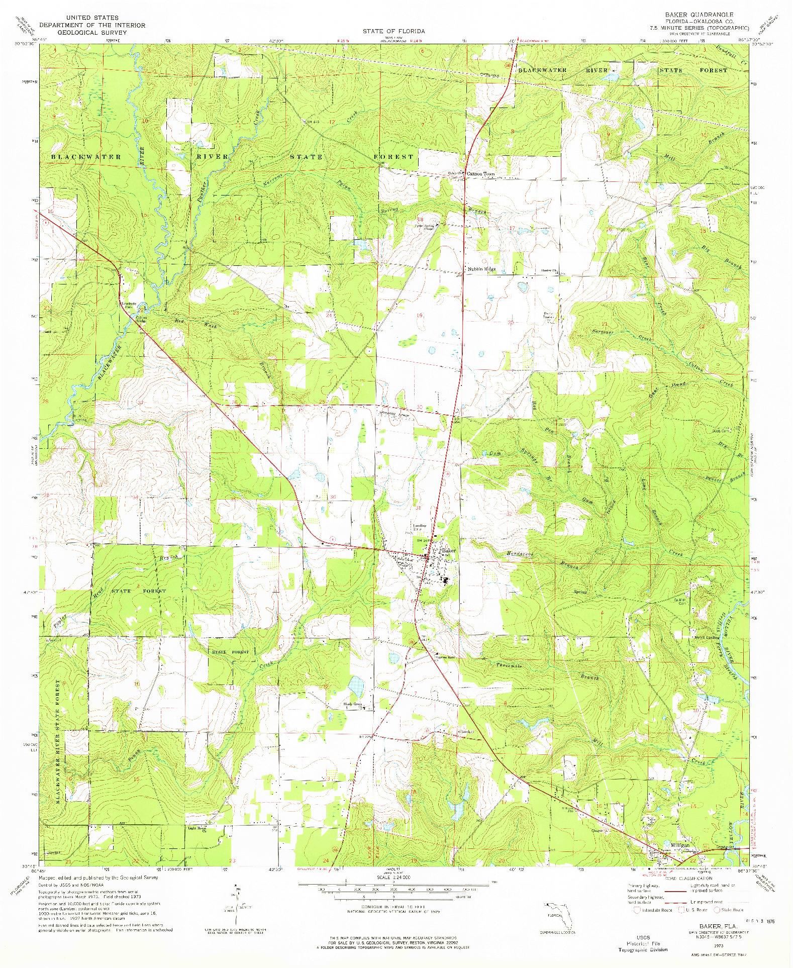 USGS 1:24000-SCALE QUADRANGLE FOR BAKER, FL 1973