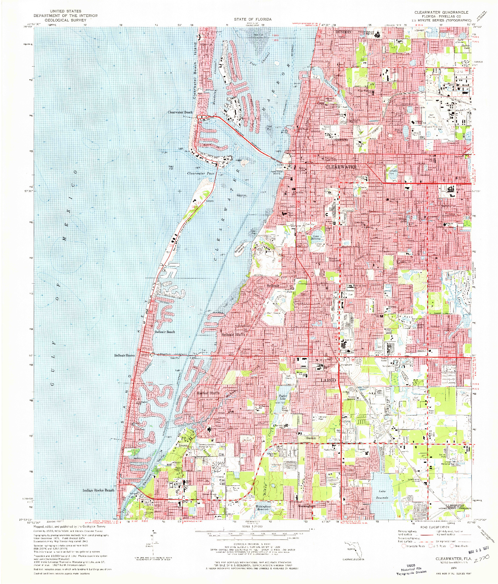 USGS 1:24000-SCALE QUADRANGLE FOR CLEARWATER, FL 1974