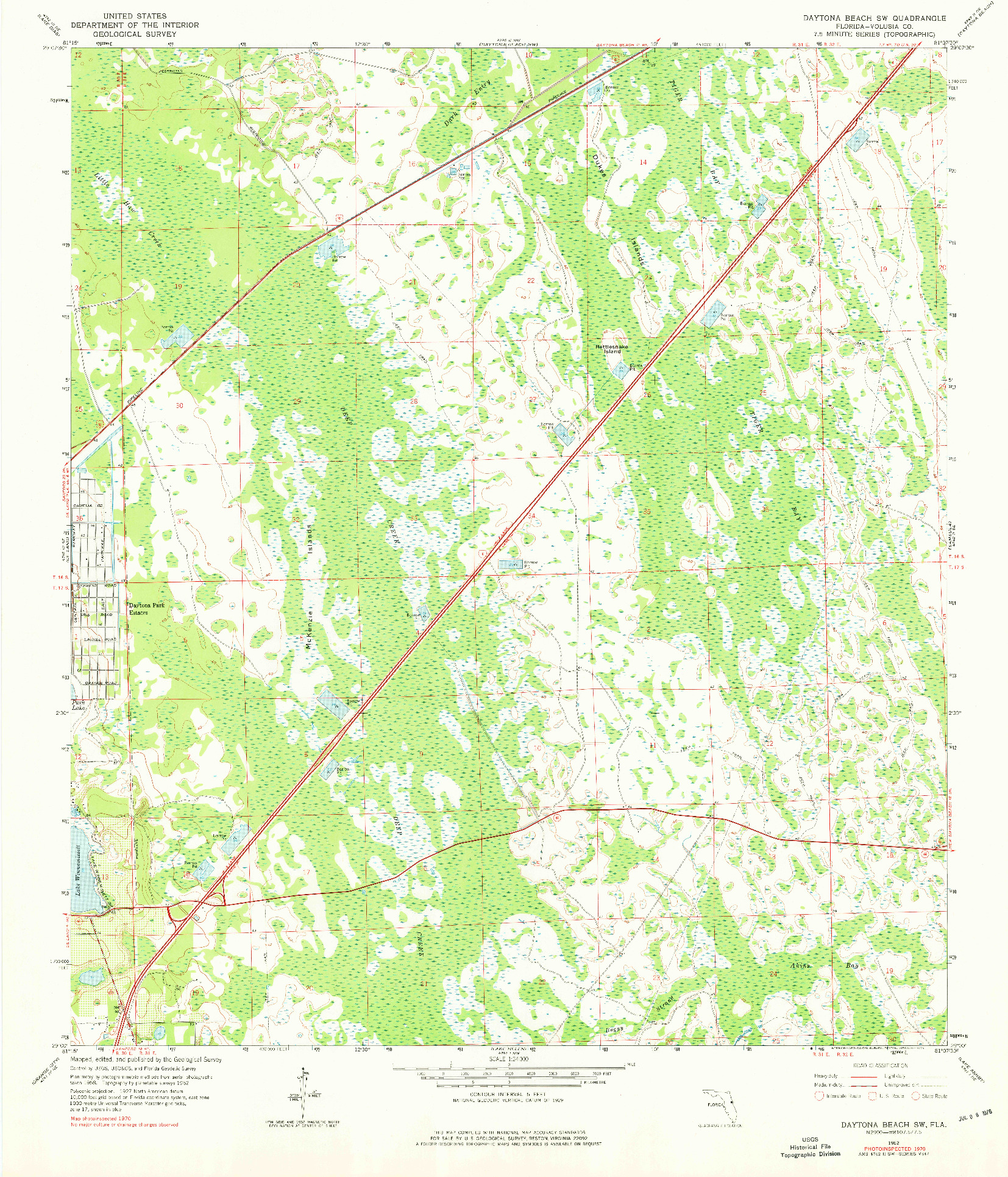 USGS 1:24000-SCALE QUADRANGLE FOR DAYTONA BEACH SW, FL 1962