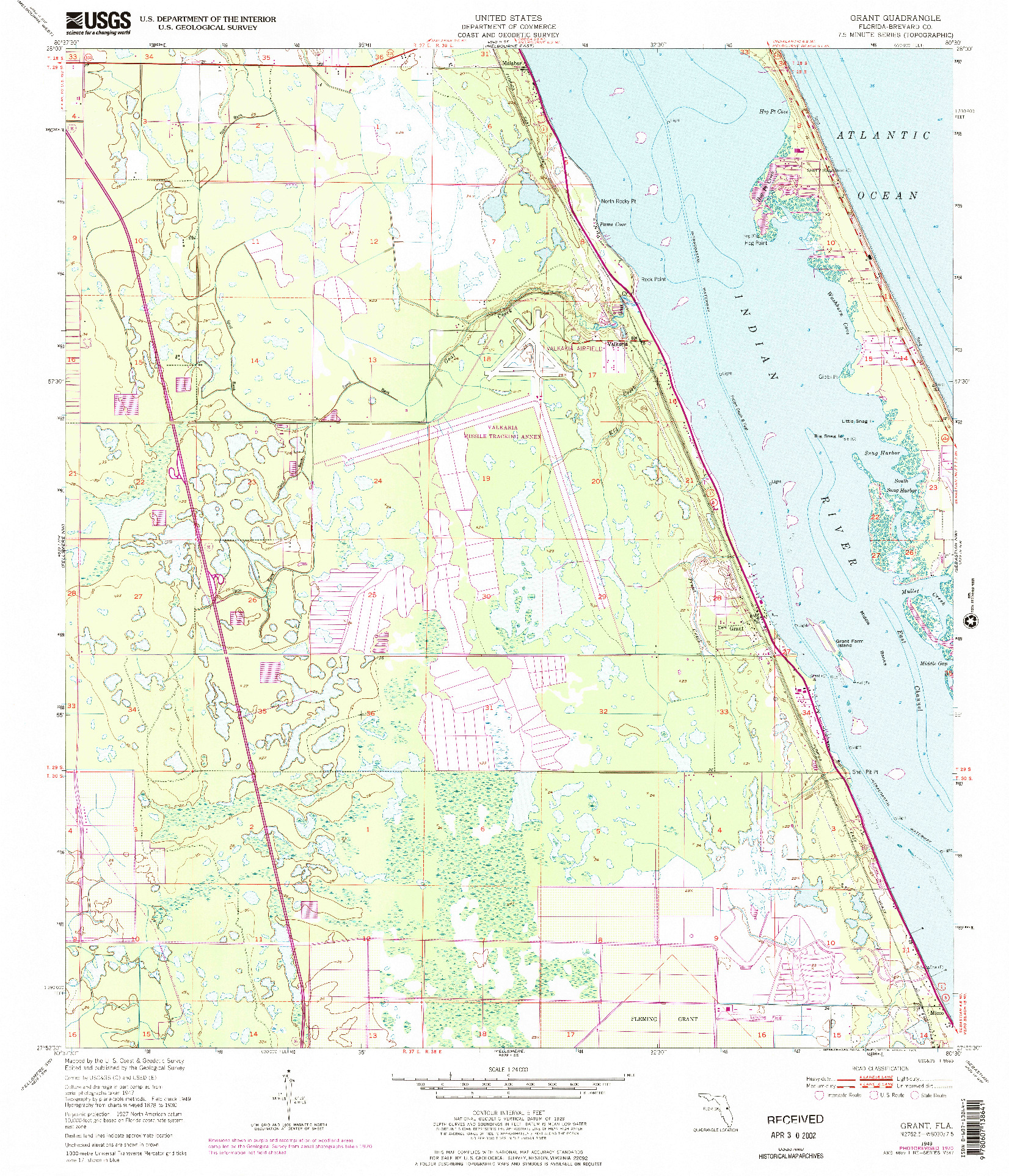 USGS 1:24000-SCALE QUADRANGLE FOR GRANT, FL 1949