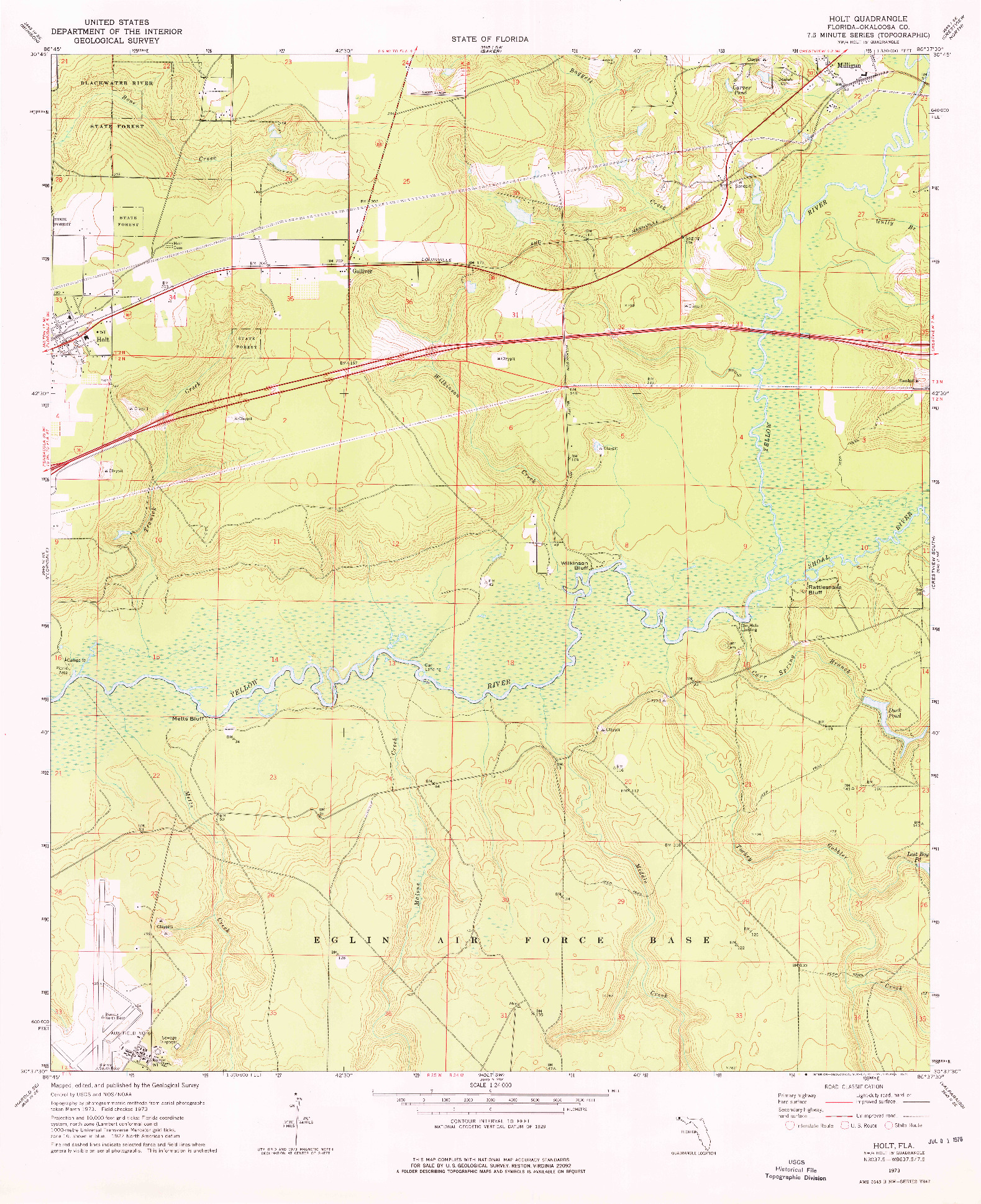 USGS 1:24000-SCALE QUADRANGLE FOR HOLT, FL 1973