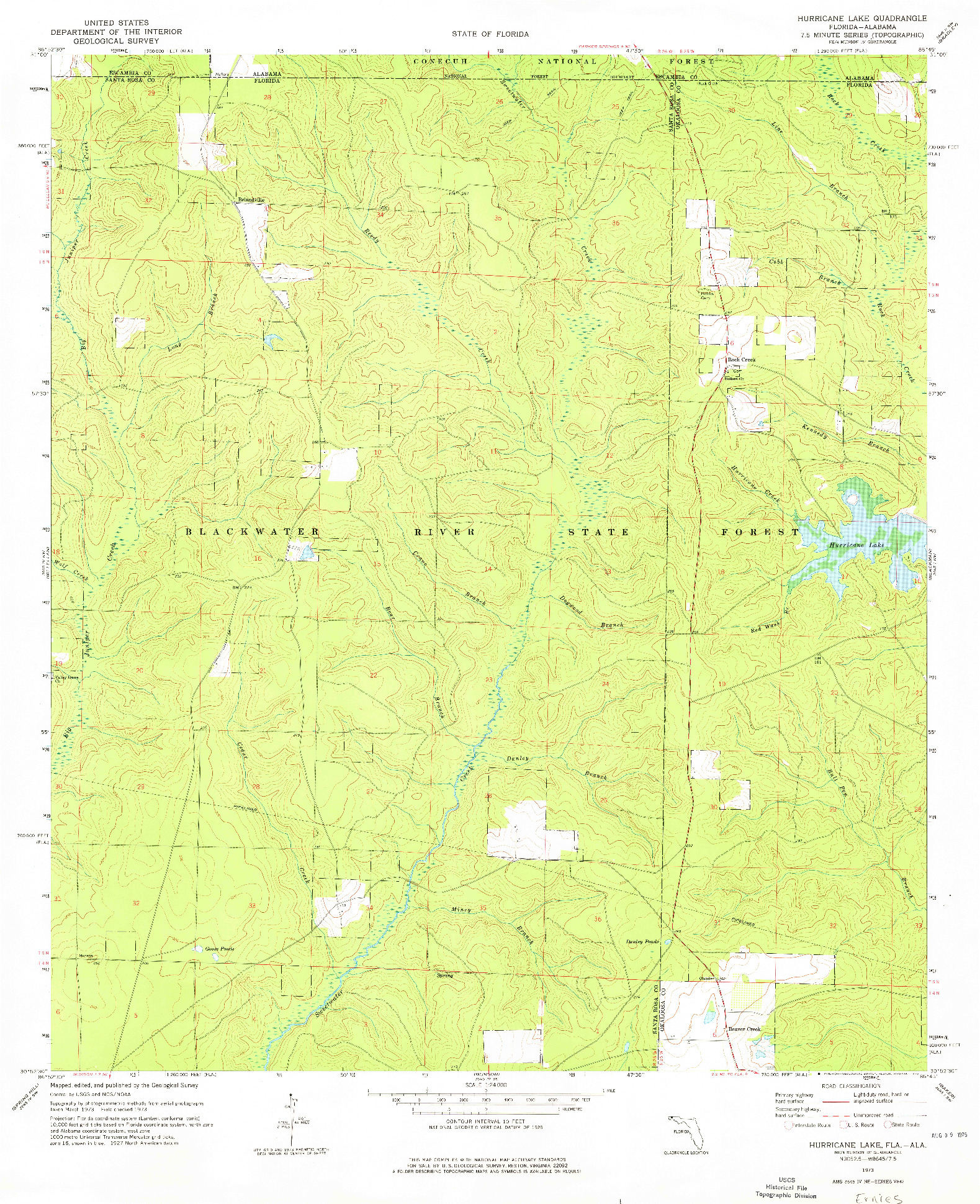 USGS 1:24000-SCALE QUADRANGLE FOR HURRICANE LAKE, FL 1973