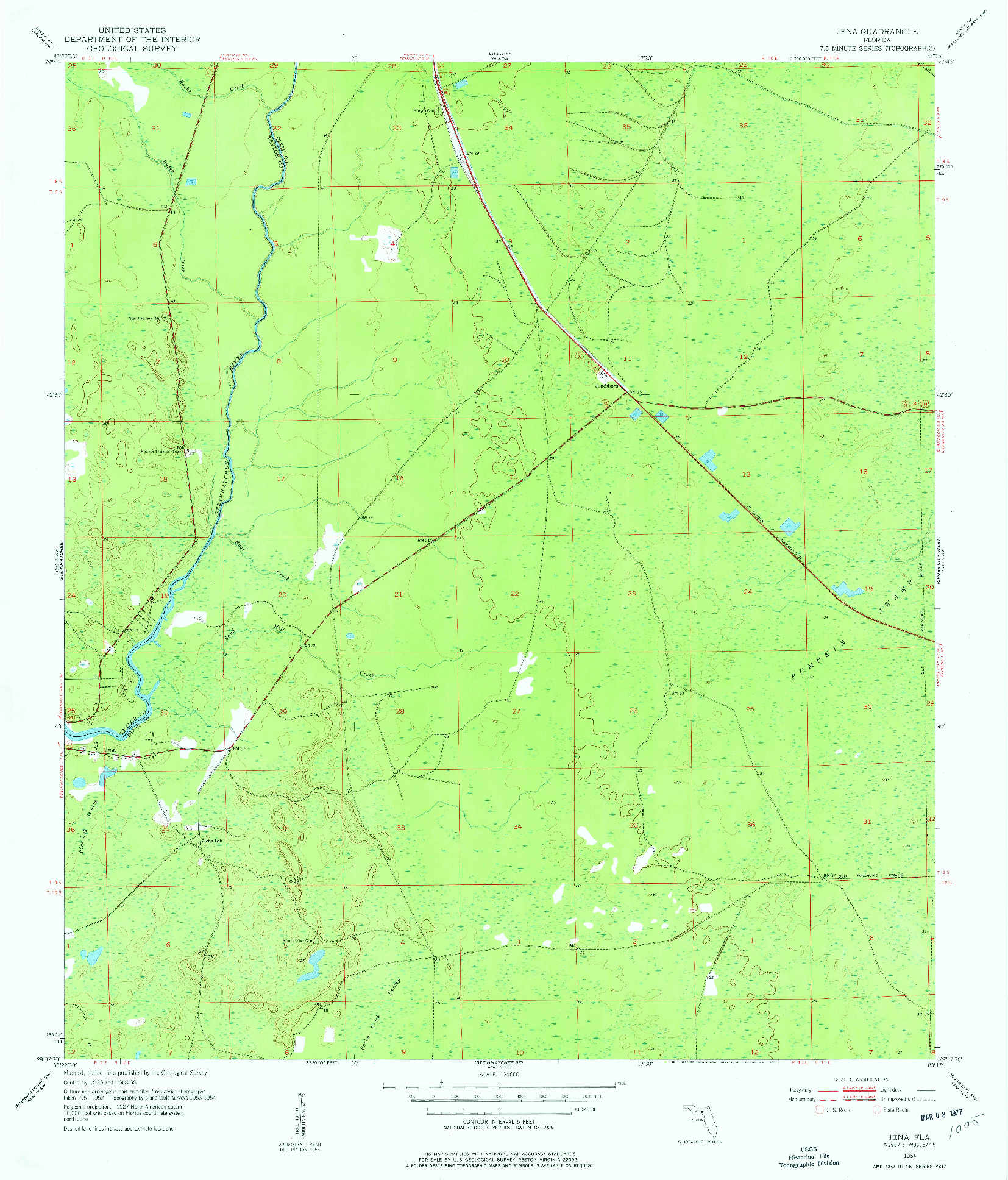 USGS 1:24000-SCALE QUADRANGLE FOR JENA, FL 1954