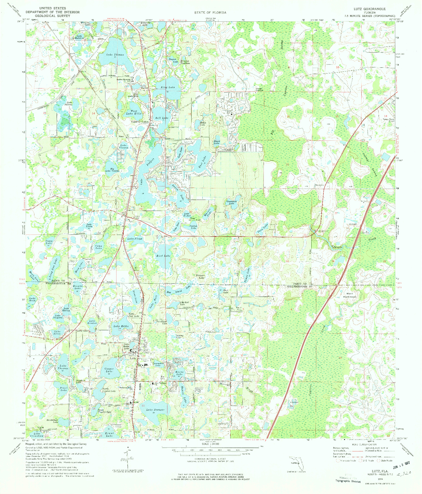 USGS 1:24000-SCALE QUADRANGLE FOR LUTZ, FL 1974