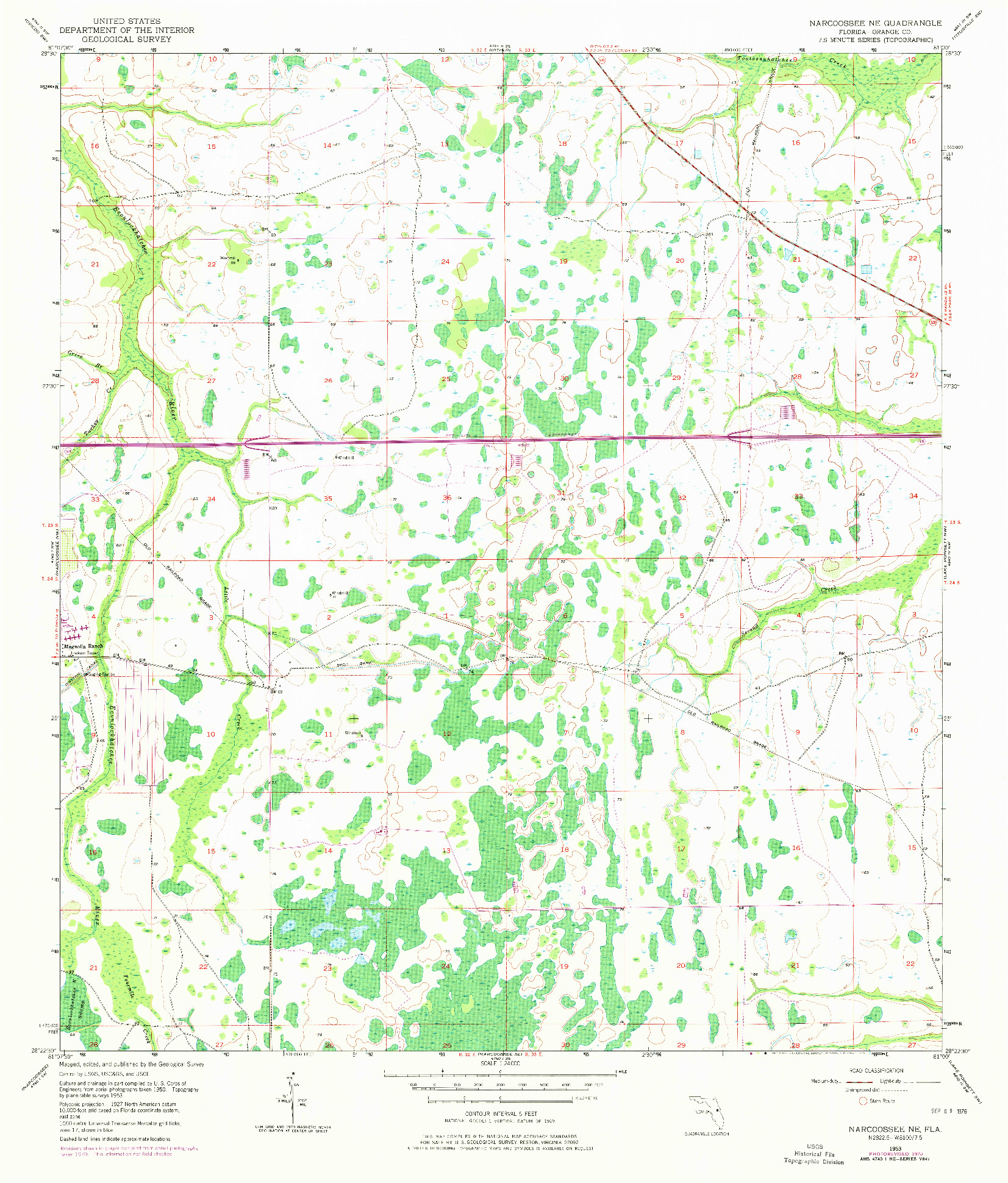 USGS 1:24000-SCALE QUADRANGLE FOR NARCOOSSEE NE, FL 1953