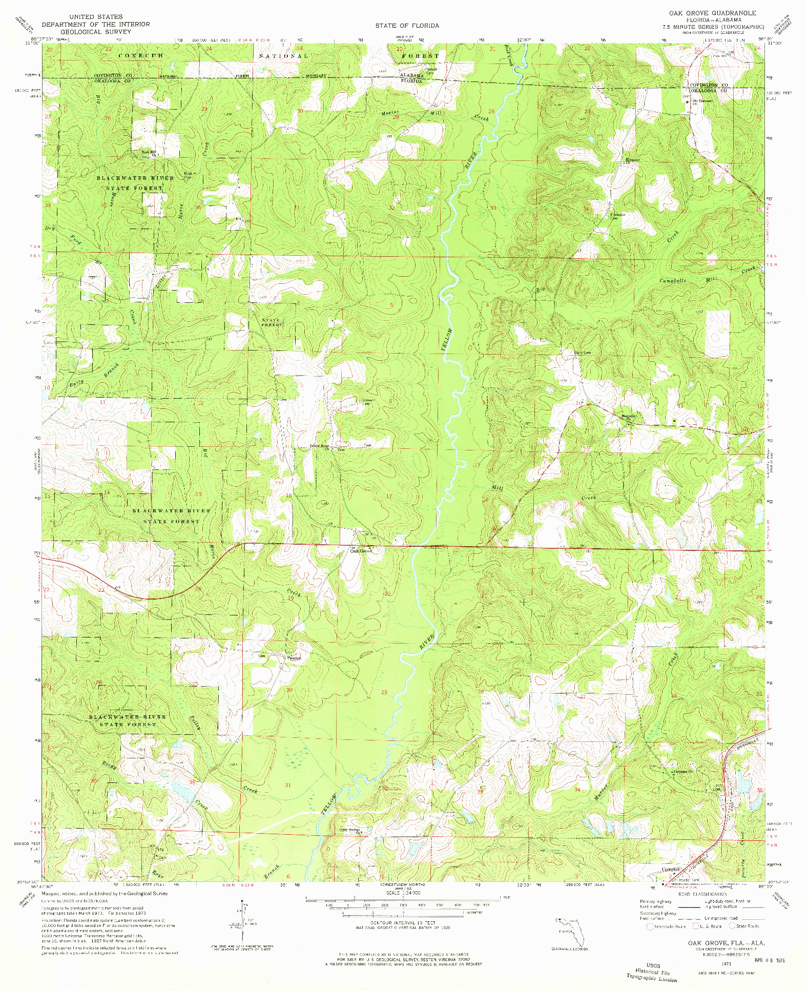 USGS 1:24000-SCALE QUADRANGLE FOR OAK GROVE, FL 1973