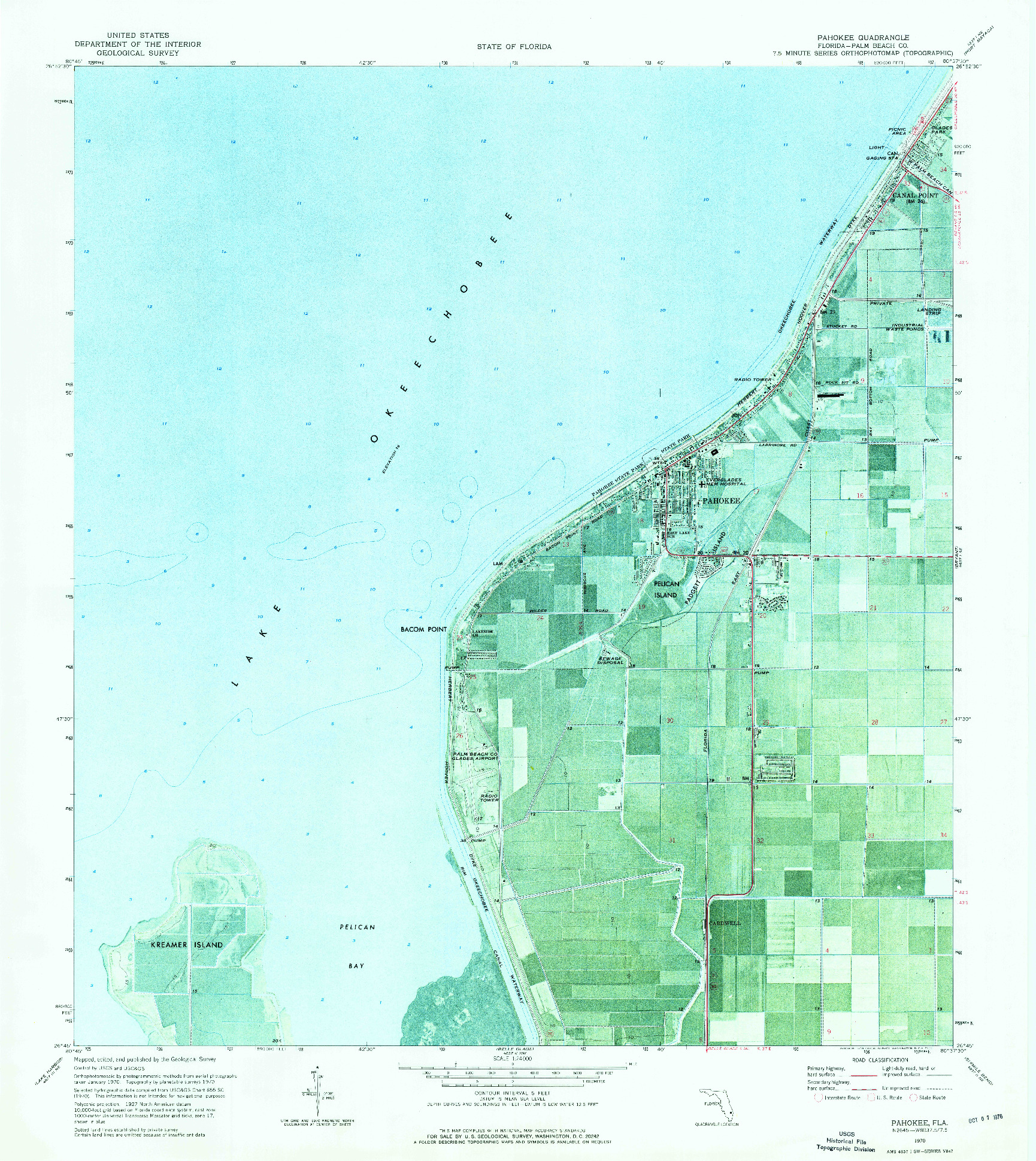 USGS 1:24000-SCALE QUADRANGLE FOR PAHOKEE, FL 1970