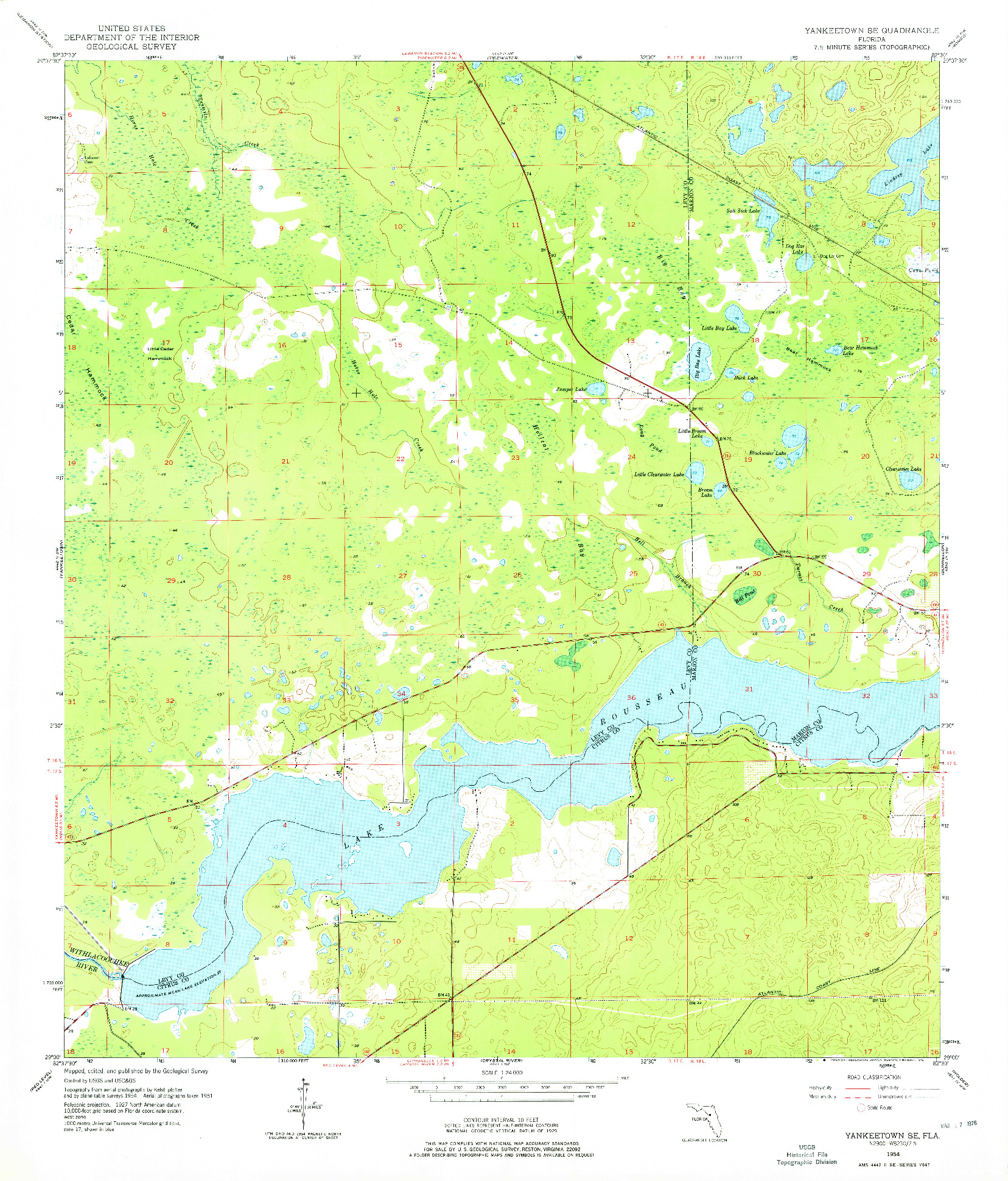 USGS 1:24000-SCALE QUADRANGLE FOR YANKEETOWN SE, FL 1954