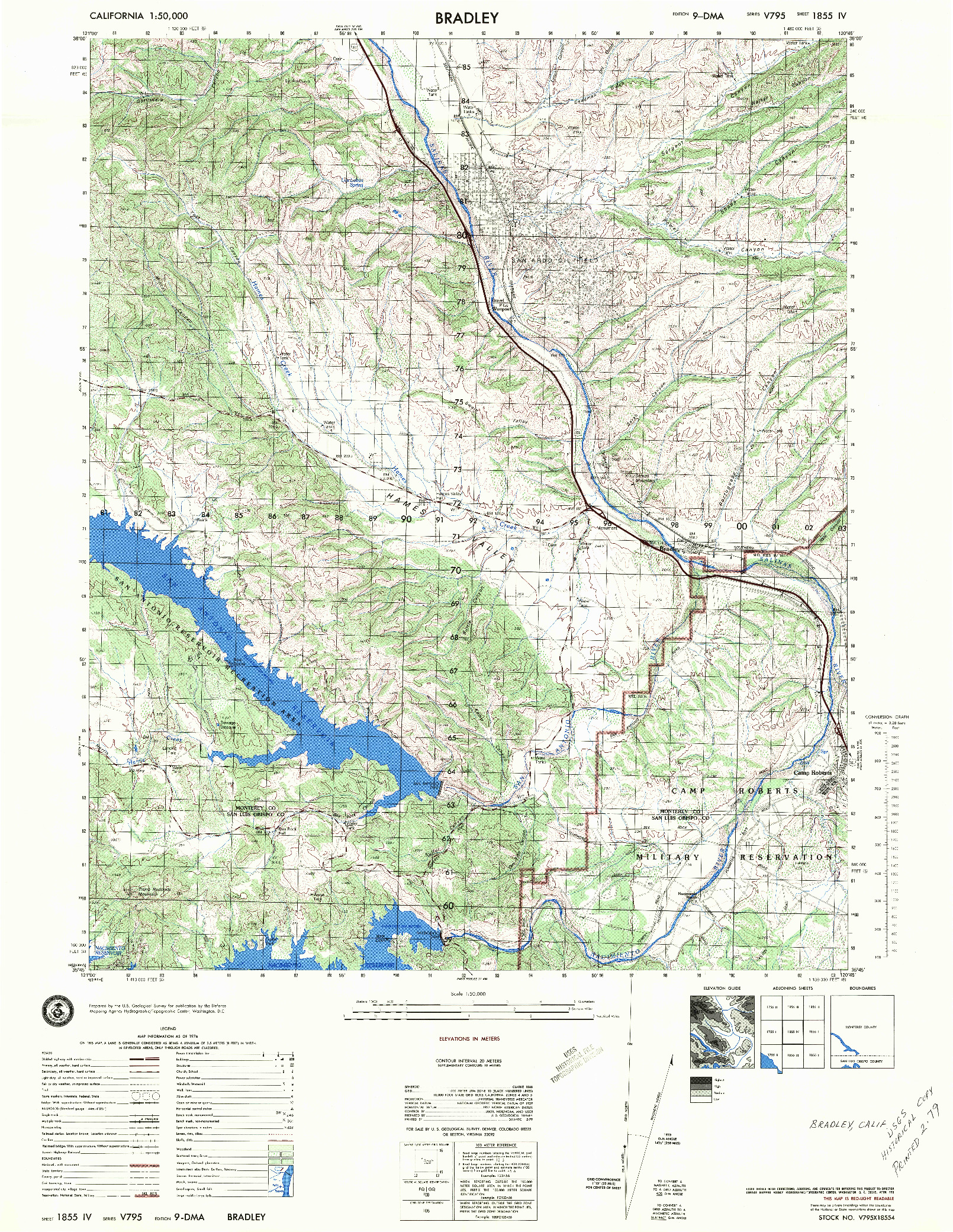 USGS 1:50000-SCALE QUADRANGLE FOR BRADLEY, CA 1976