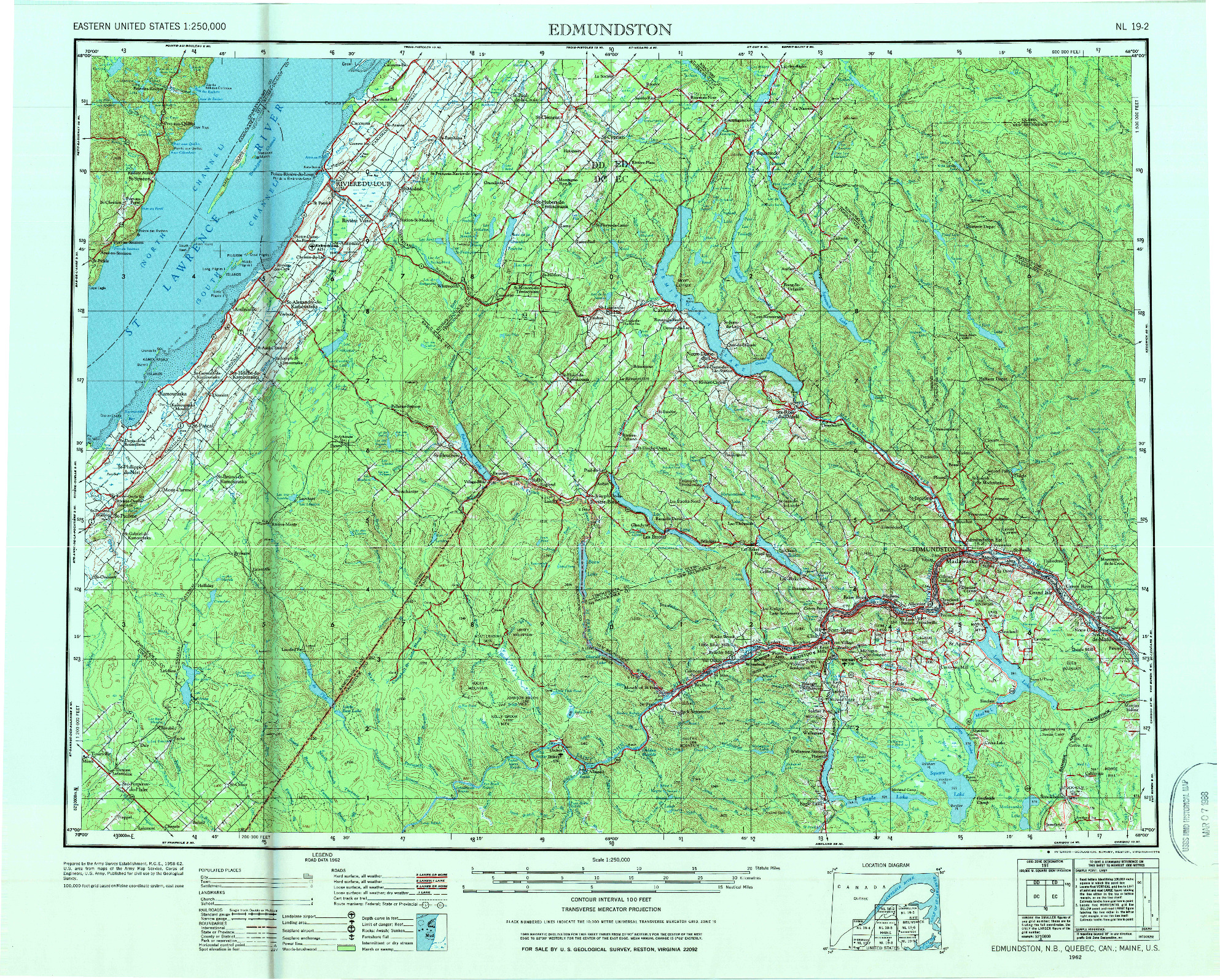 USGS 1:250000-SCALE QUADRANGLE FOR EDMUNDSTON, ME 1962