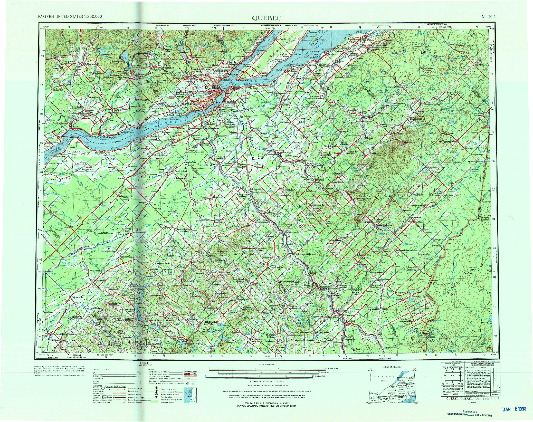 USGS 1:250000-SCALE QUADRANGLE FOR QUEBEC, ME 1962