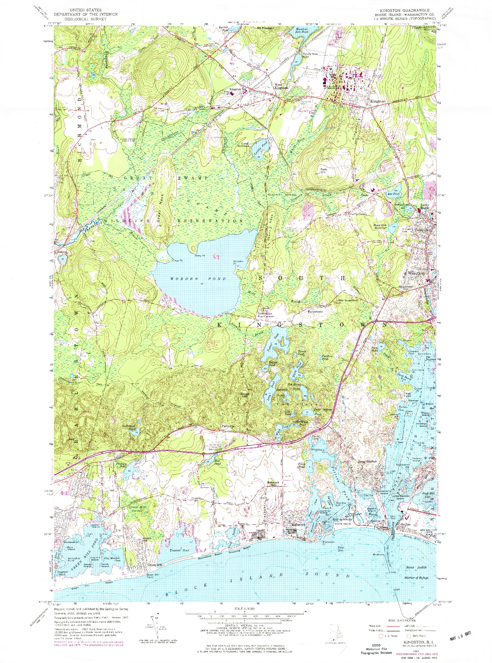 USGS 1:24000-SCALE QUADRANGLE FOR KINGSTON, RI 1957