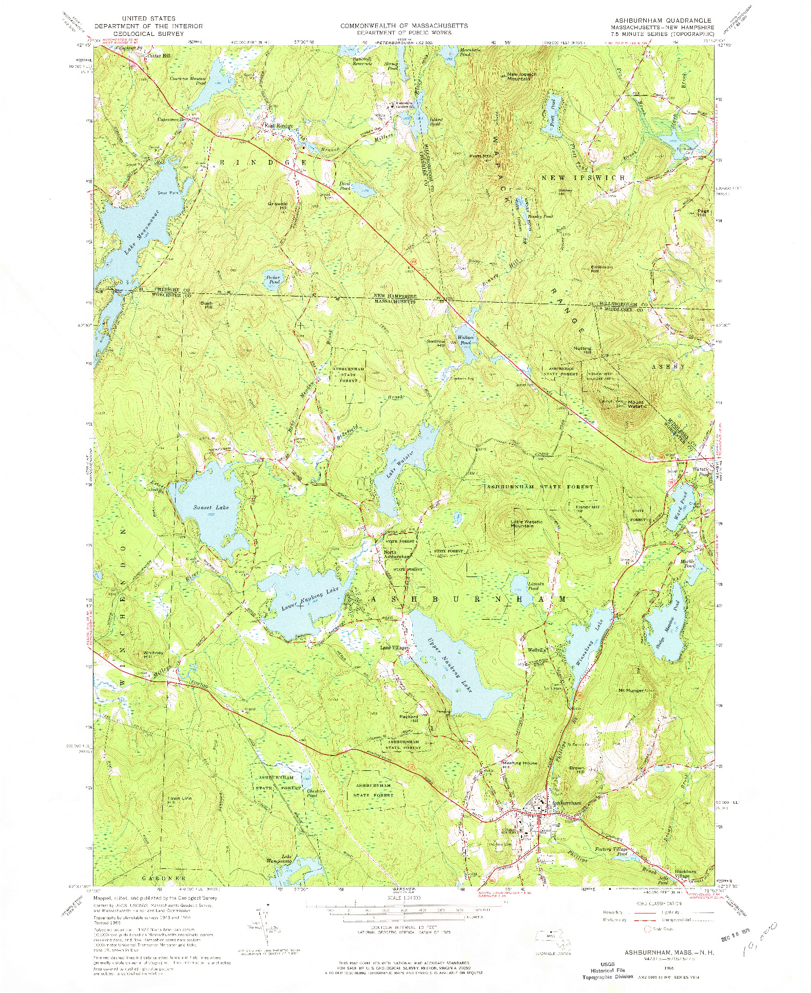 USGS 1:24000-SCALE QUADRANGLE FOR ASHBURNHAM, MA 1965