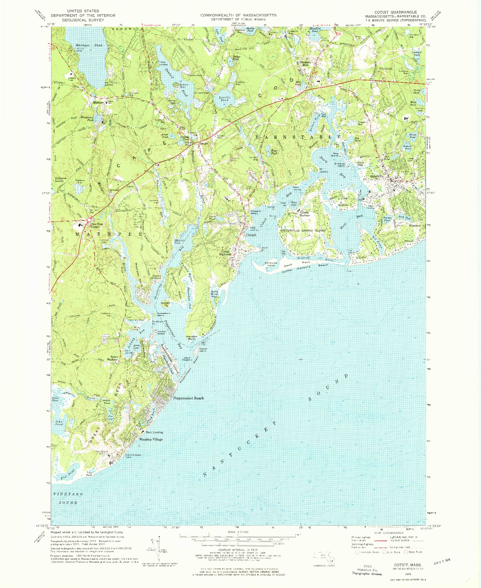 USGS 1:24000-SCALE QUADRANGLE FOR COTUIT, MA 1974
