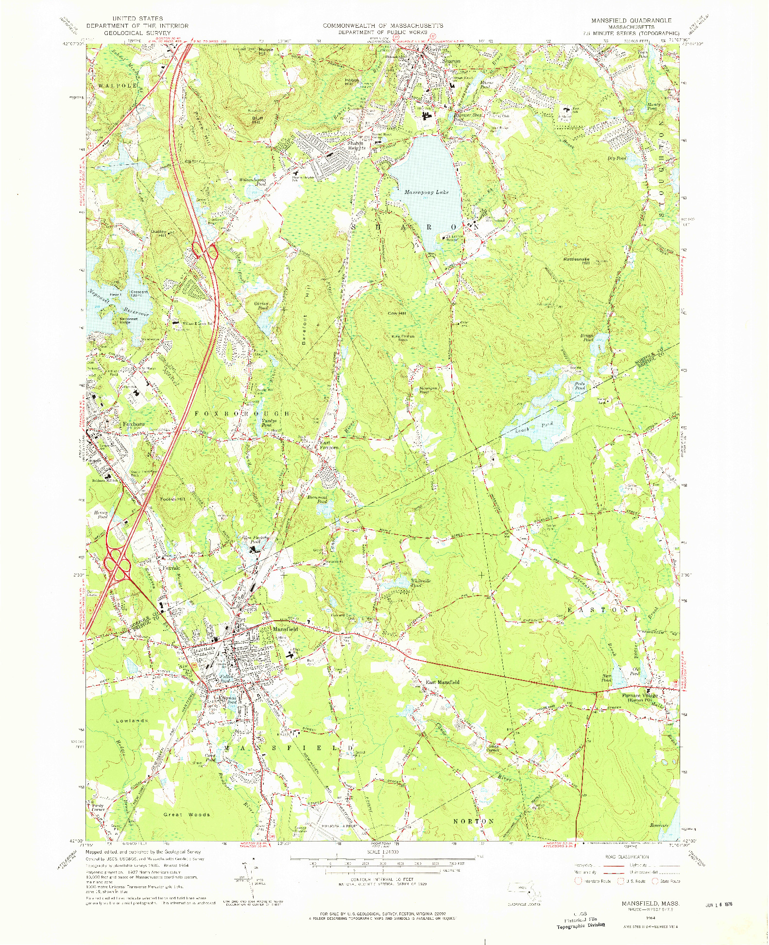 USGS 1:24000-SCALE QUADRANGLE FOR MANSFIELD, MA 1964