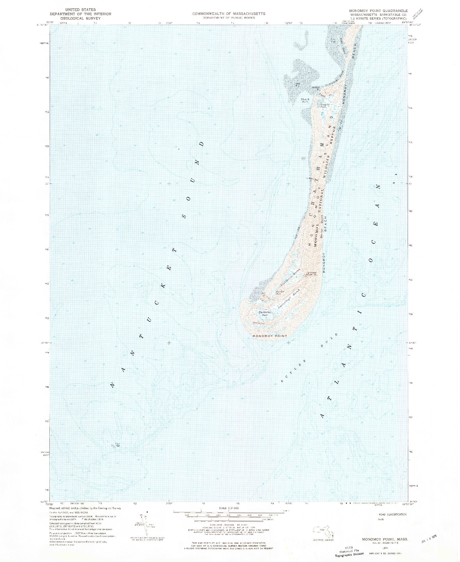 USGS 1:24000-SCALE QUADRANGLE FOR MONOMOY POINT, MA 1974