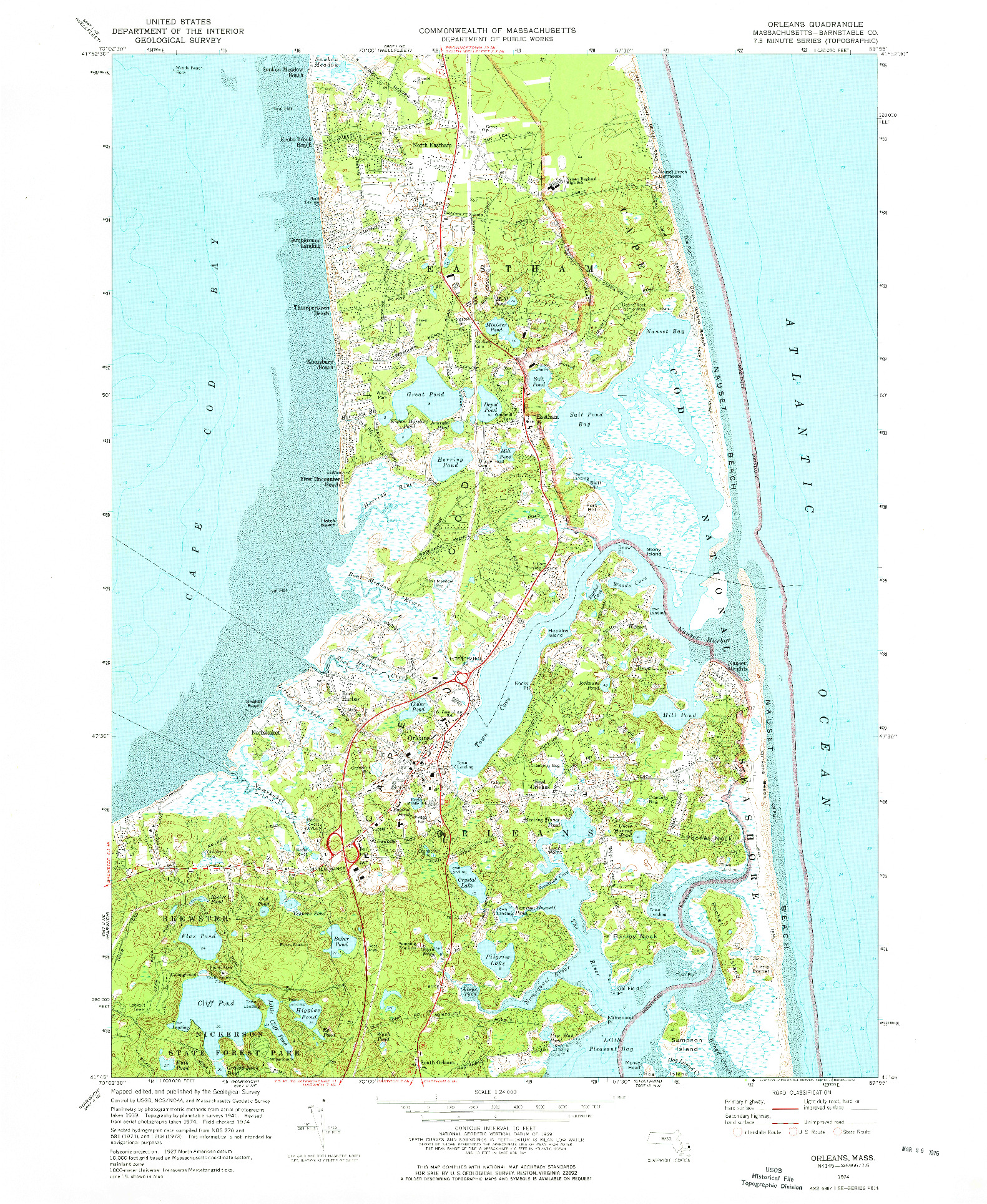 USGS 1:24000-SCALE QUADRANGLE FOR ORLEANS, MA 1974