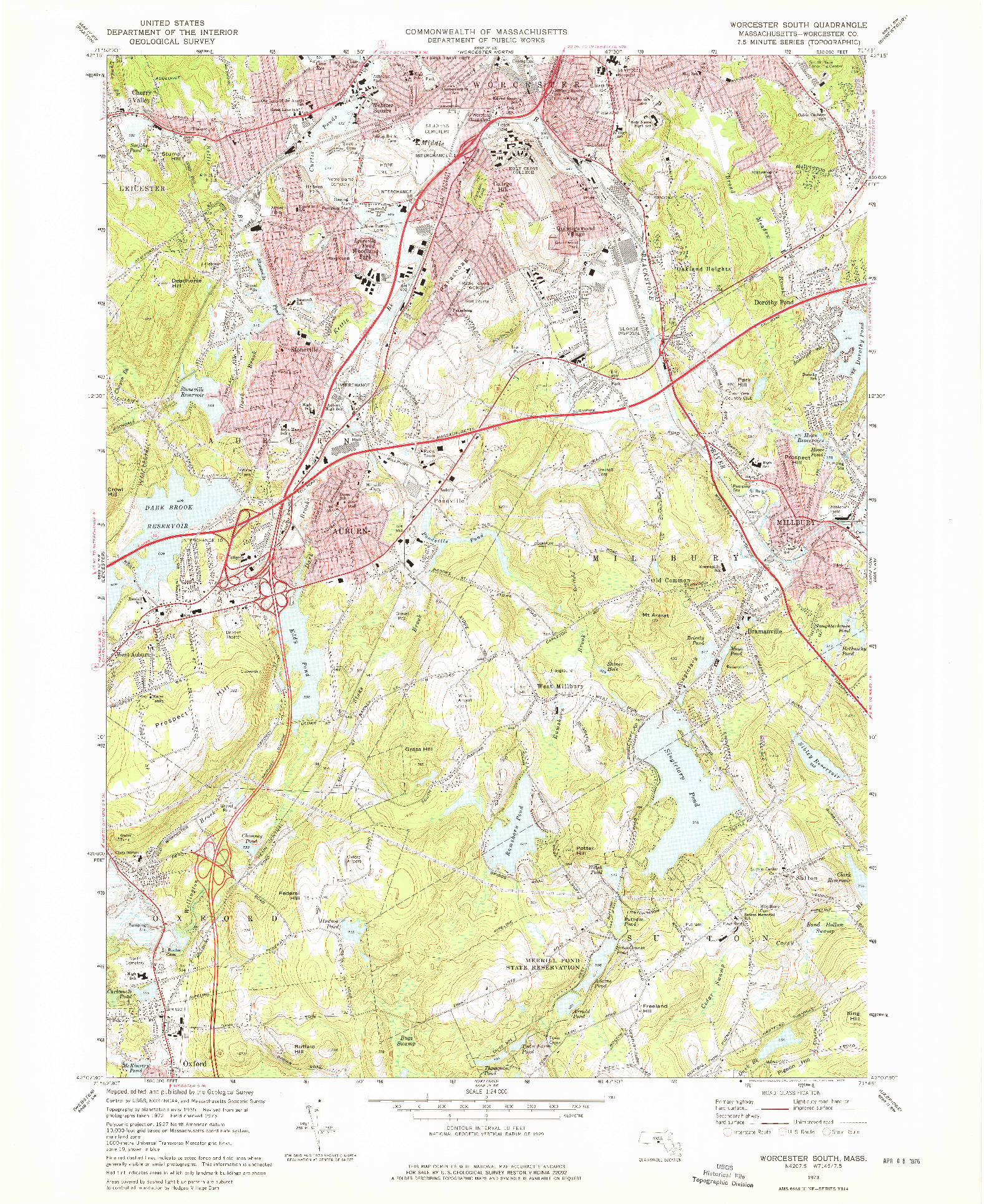 USGS 1:24000-SCALE QUADRANGLE FOR WORCESTER SOUTH, MA 1973