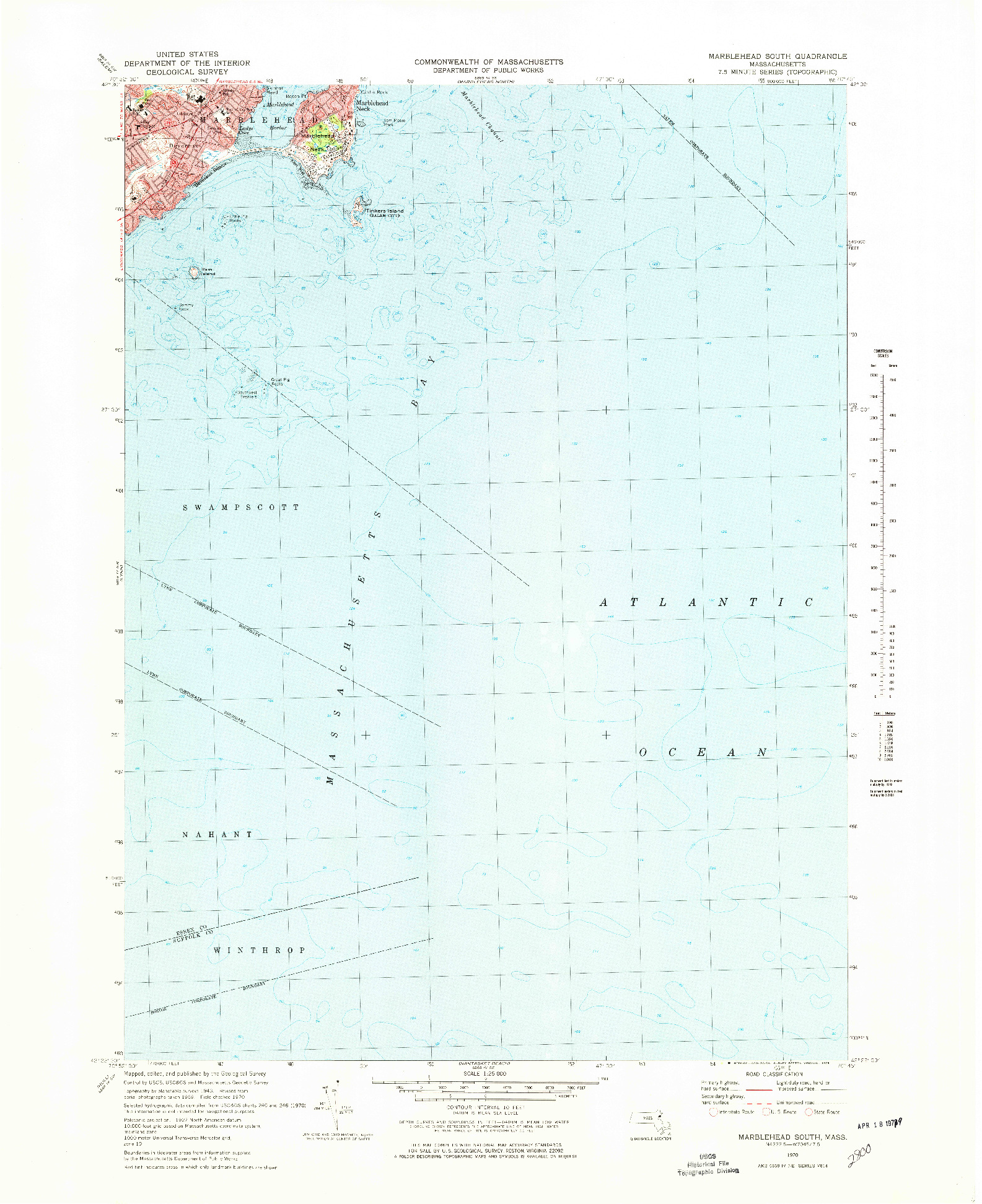 USGS 1:25000-SCALE QUADRANGLE FOR MARBLEHEAD SOUTH, MA 1970
