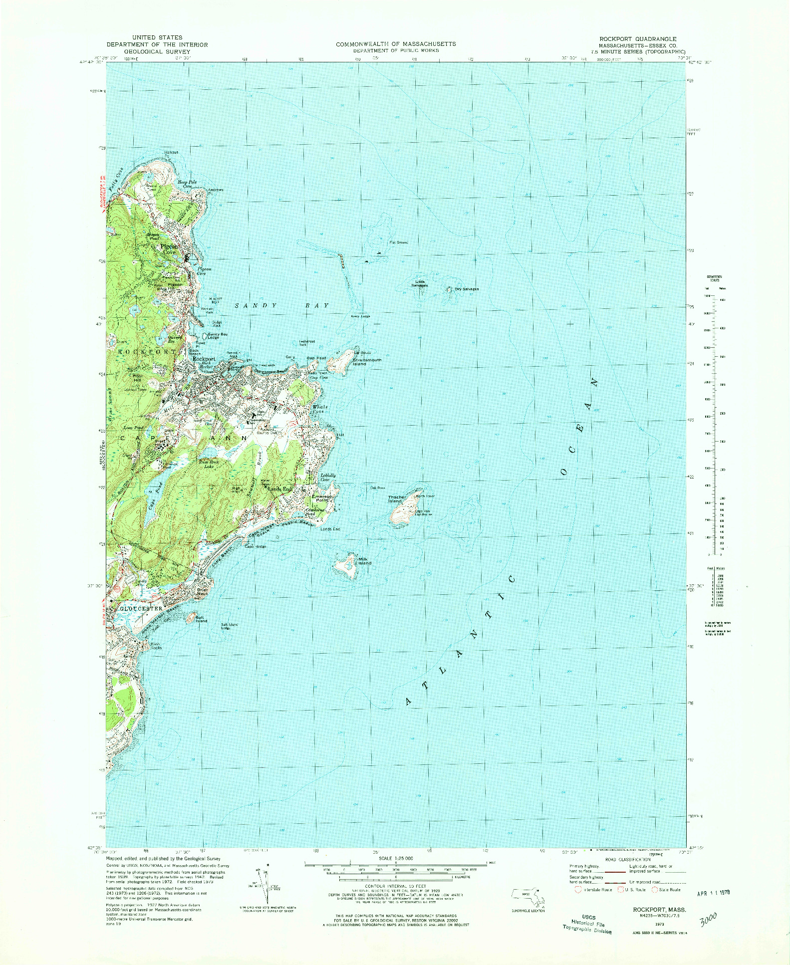 USGS 1:25000-SCALE QUADRANGLE FOR ROCKPORT, MA 1973