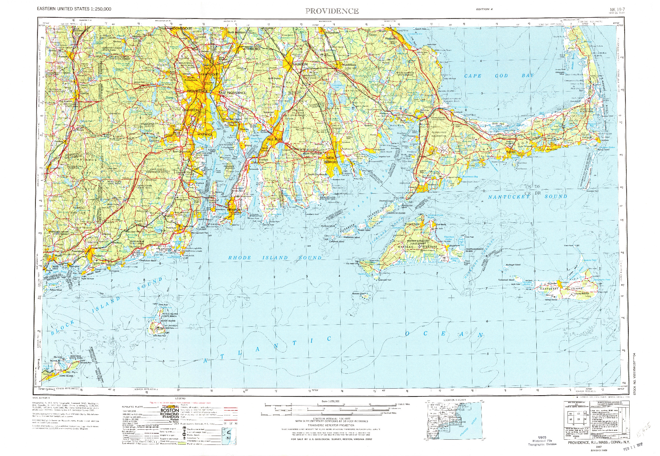 USGS 1:250000-SCALE QUADRANGLE FOR PROVIDENCE, RI 1947