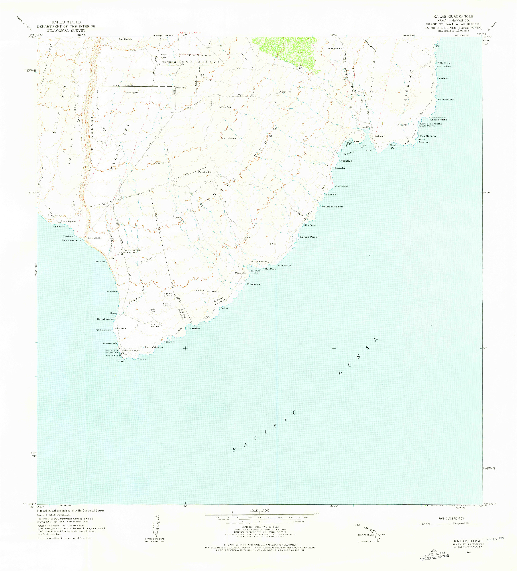 USGS 1:24000-SCALE QUADRANGLE FOR KA LAE, HI 1962