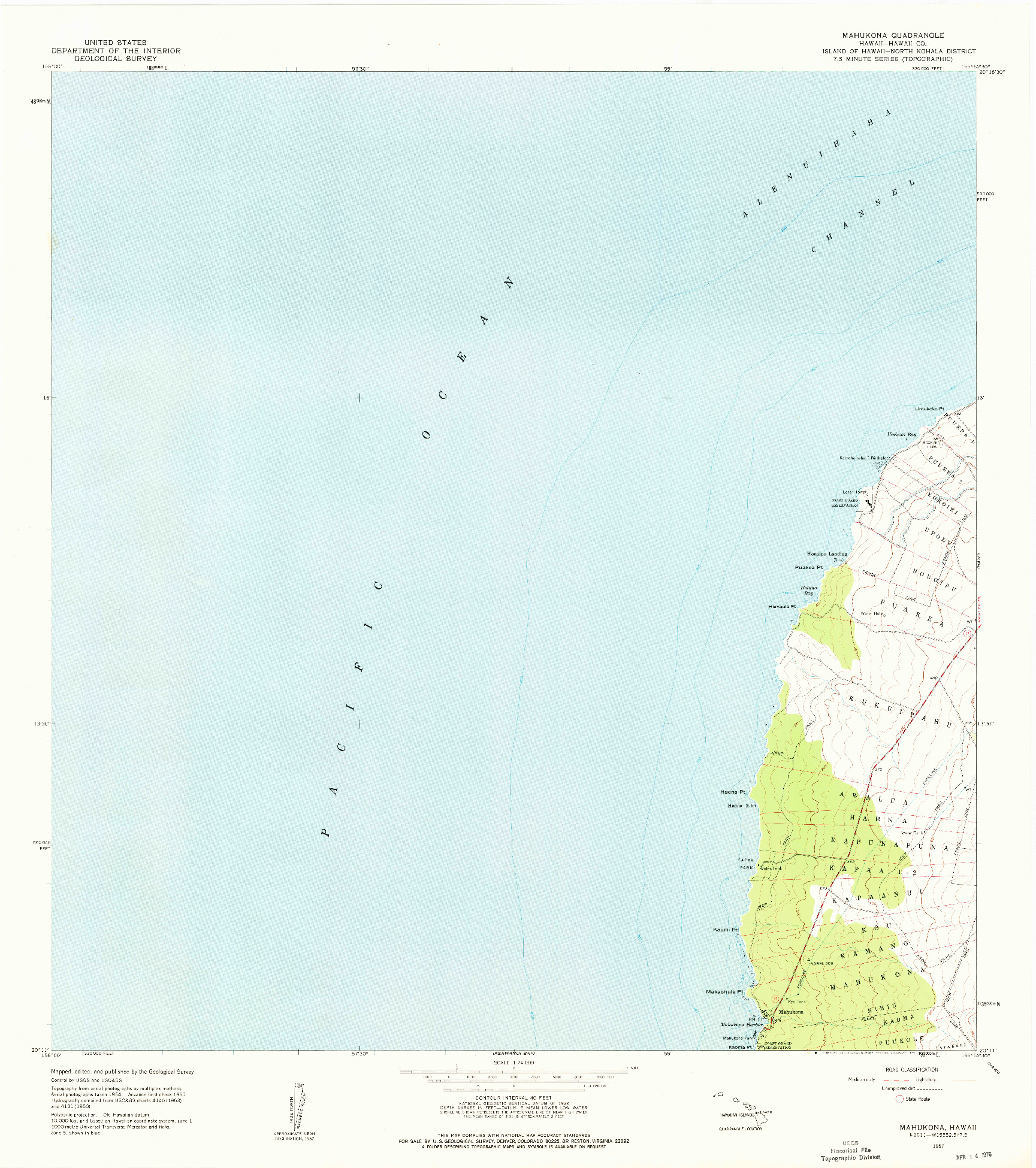 USGS 1:24000-SCALE QUADRANGLE FOR MAHUKONA, HI 1957