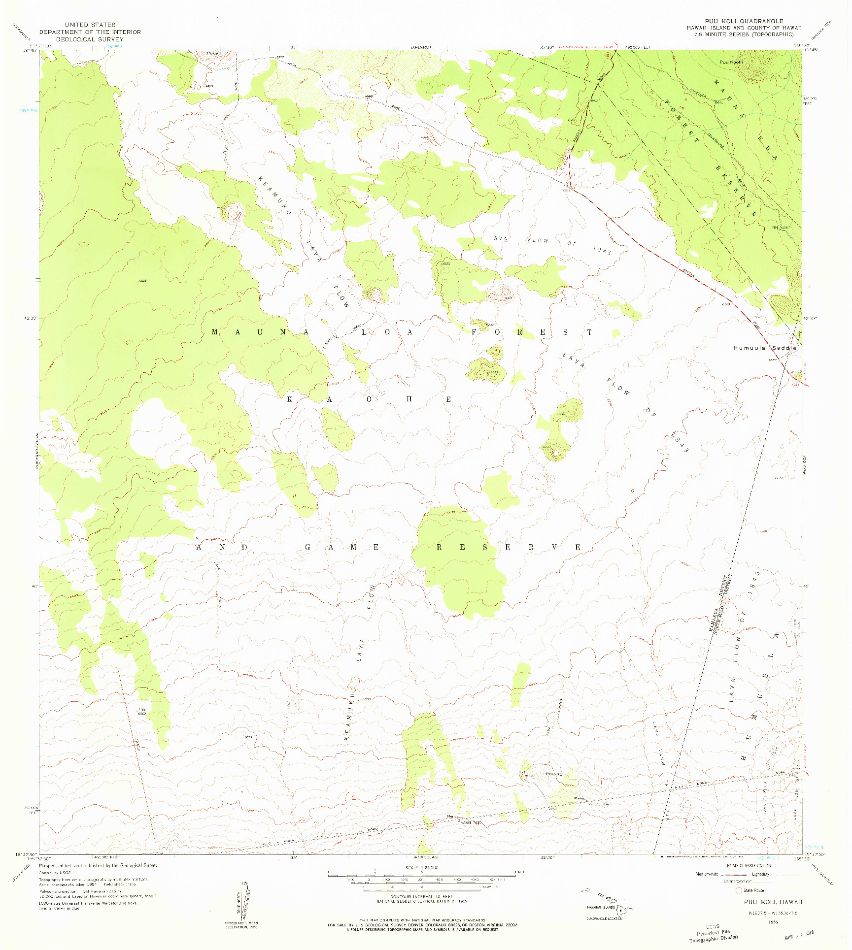 USGS 1:24000-SCALE QUADRANGLE FOR PUU KOLI, HI 1956