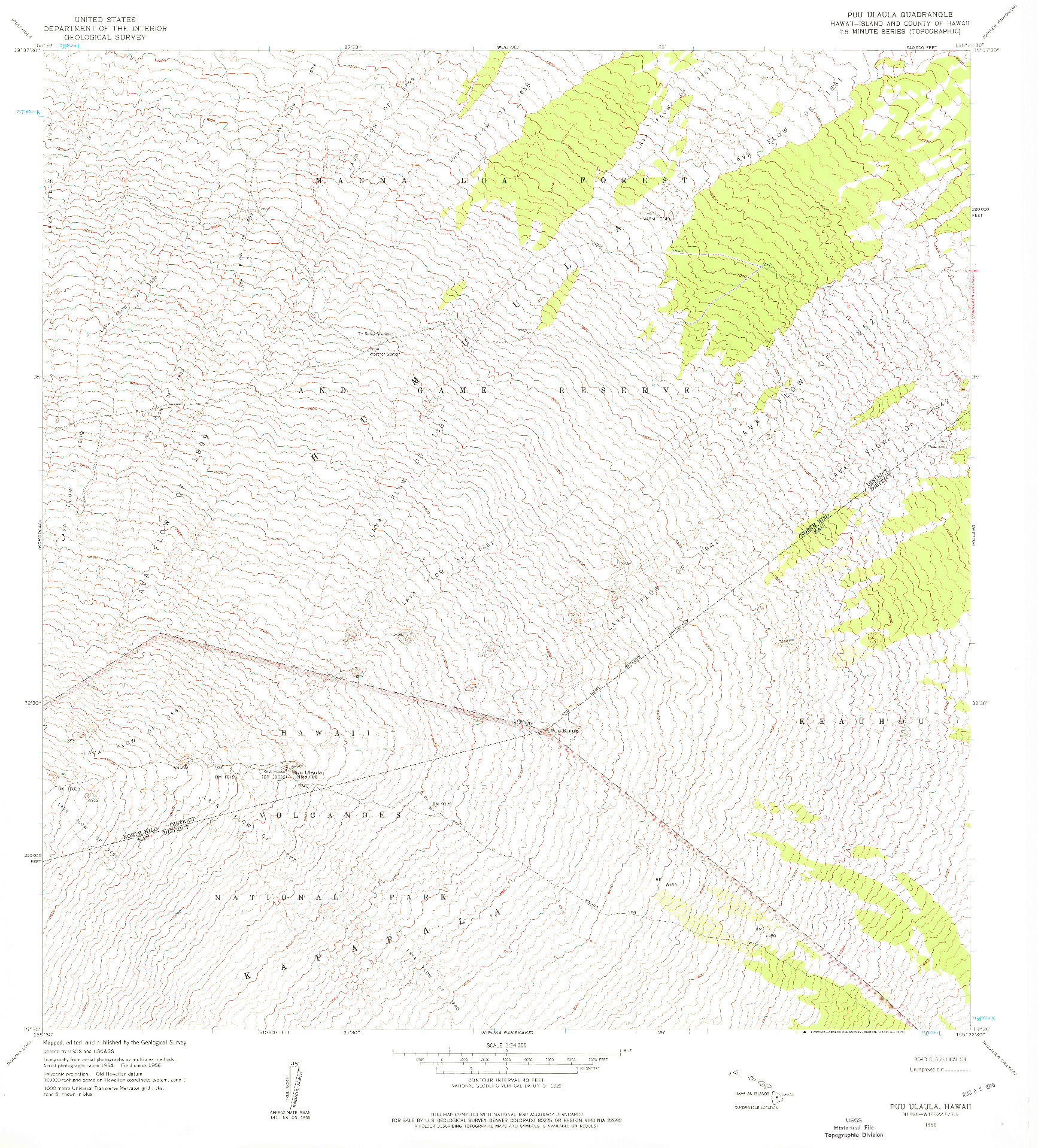 USGS 1:24000-SCALE QUADRANGLE FOR PUU ULAULA, HI 1956