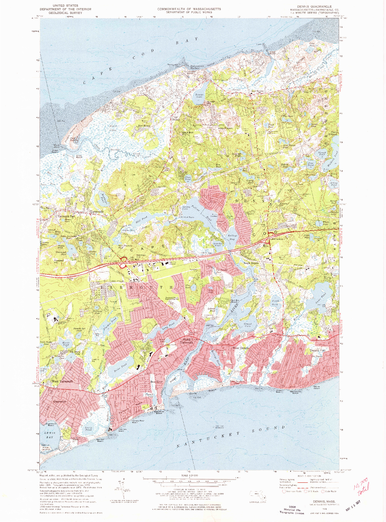 USGS 1:24000-SCALE QUADRANGLE FOR DENNIS, MA 1974