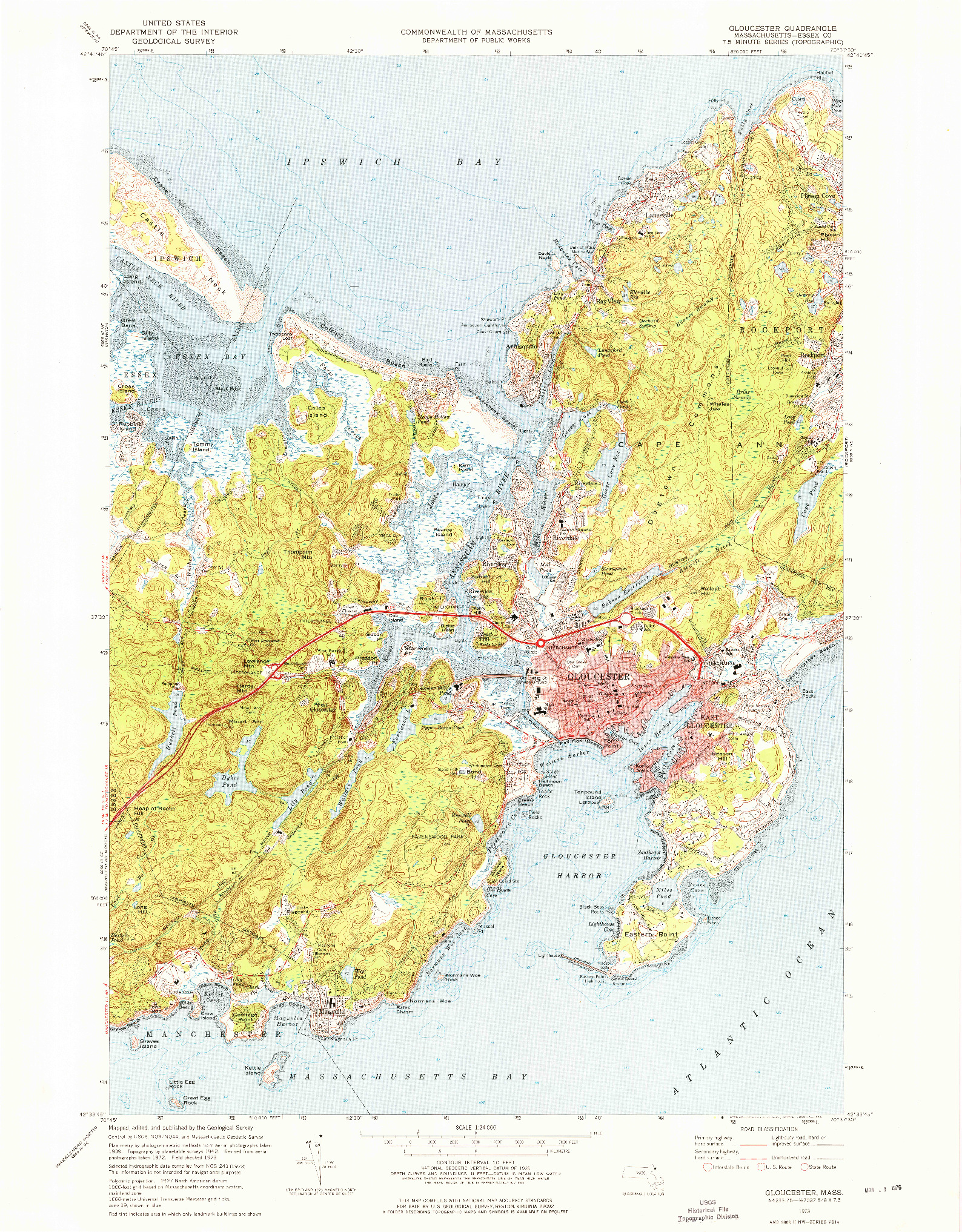 USGS 1:24000-SCALE QUADRANGLE FOR GLOUCESTER, MA 1973