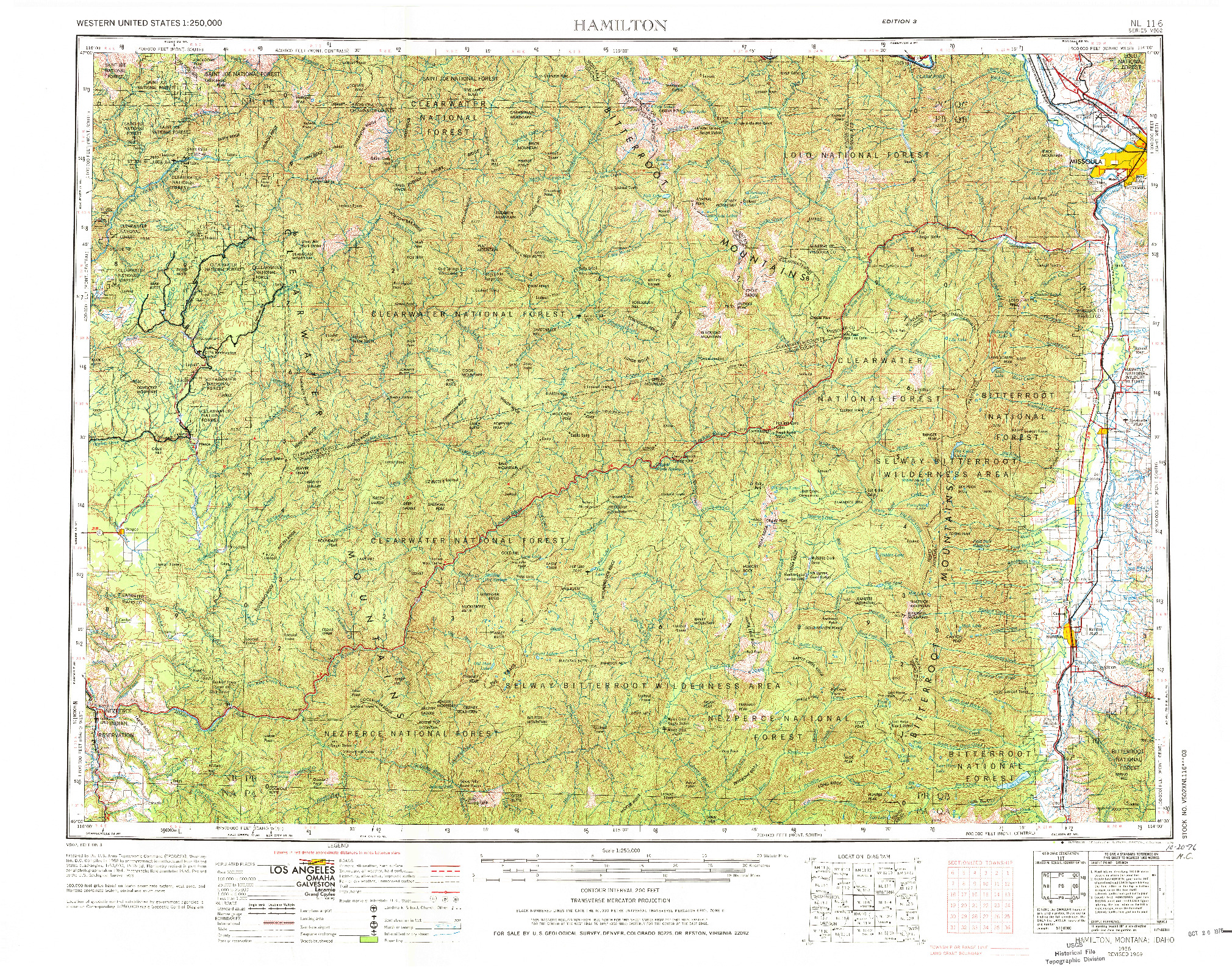 USGS 1:250000-SCALE QUADRANGLE FOR HAMILTON, MT 1956