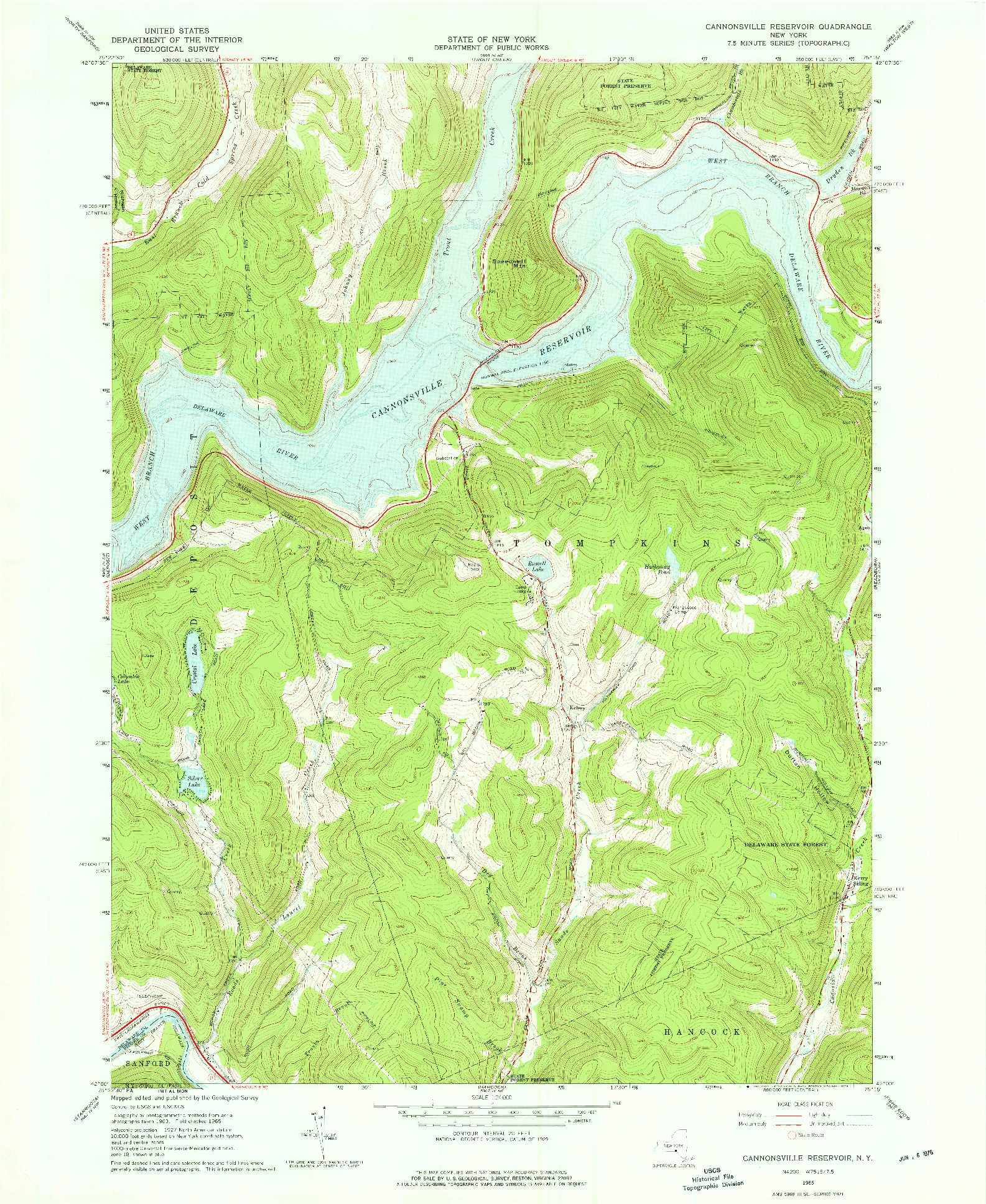 USGS 1:24000-SCALE QUADRANGLE FOR CANNONSVILLE RESERVOIR, NY 1965