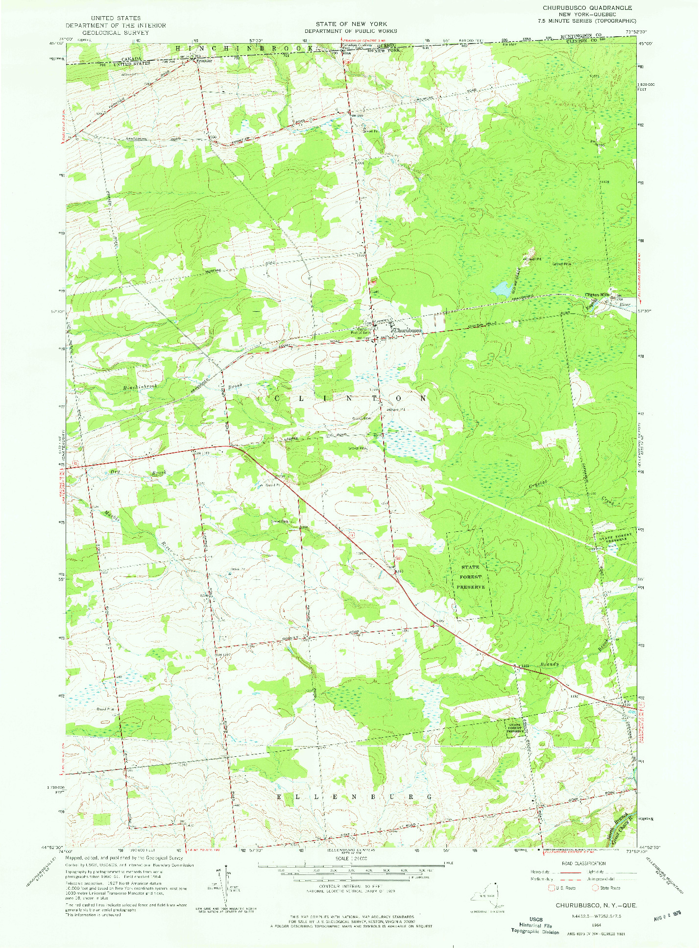 USGS 1:24000-SCALE QUADRANGLE FOR CHURUBUSCO, NY 1964