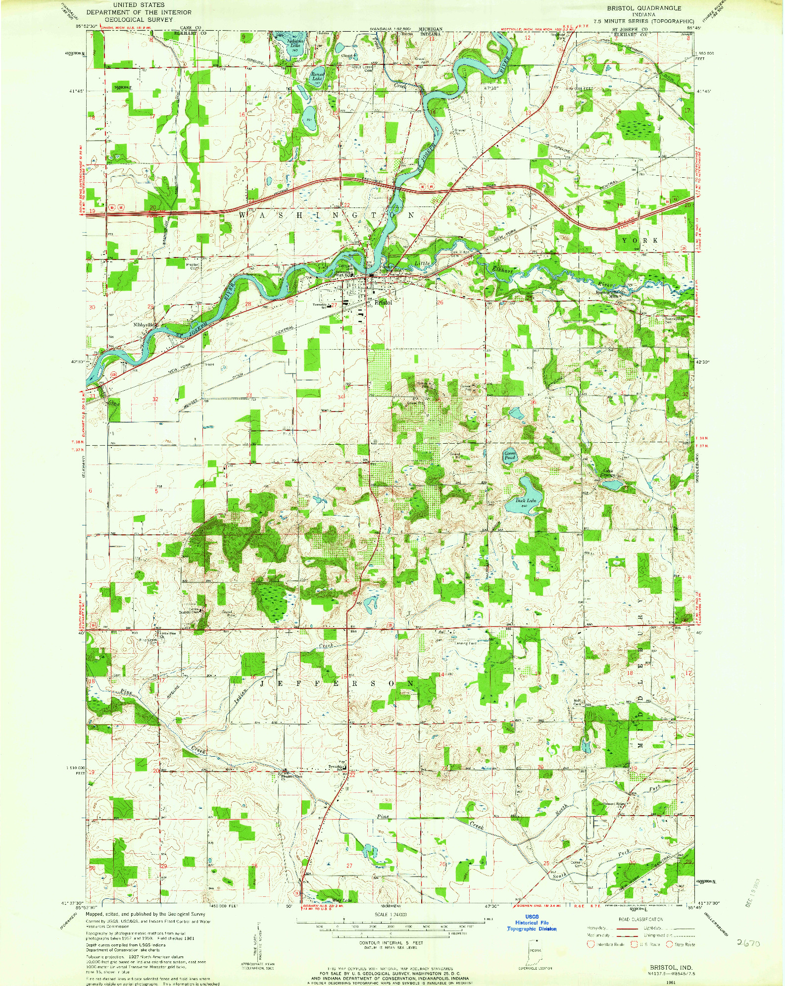 USGS 1:24000-SCALE QUADRANGLE FOR BRISTOL, IN 1961