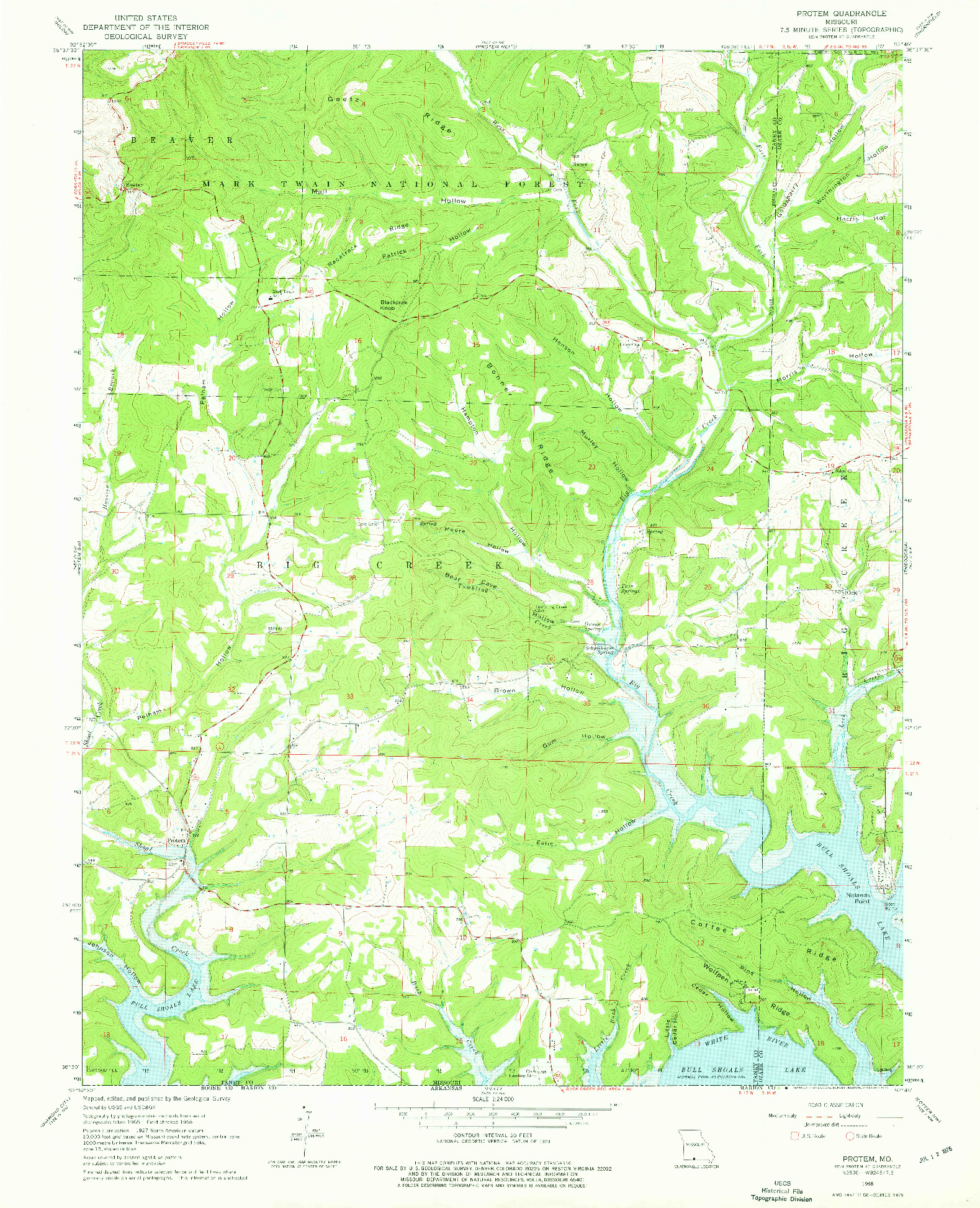 USGS 1:24000-SCALE QUADRANGLE FOR PROTEM, MO 1968