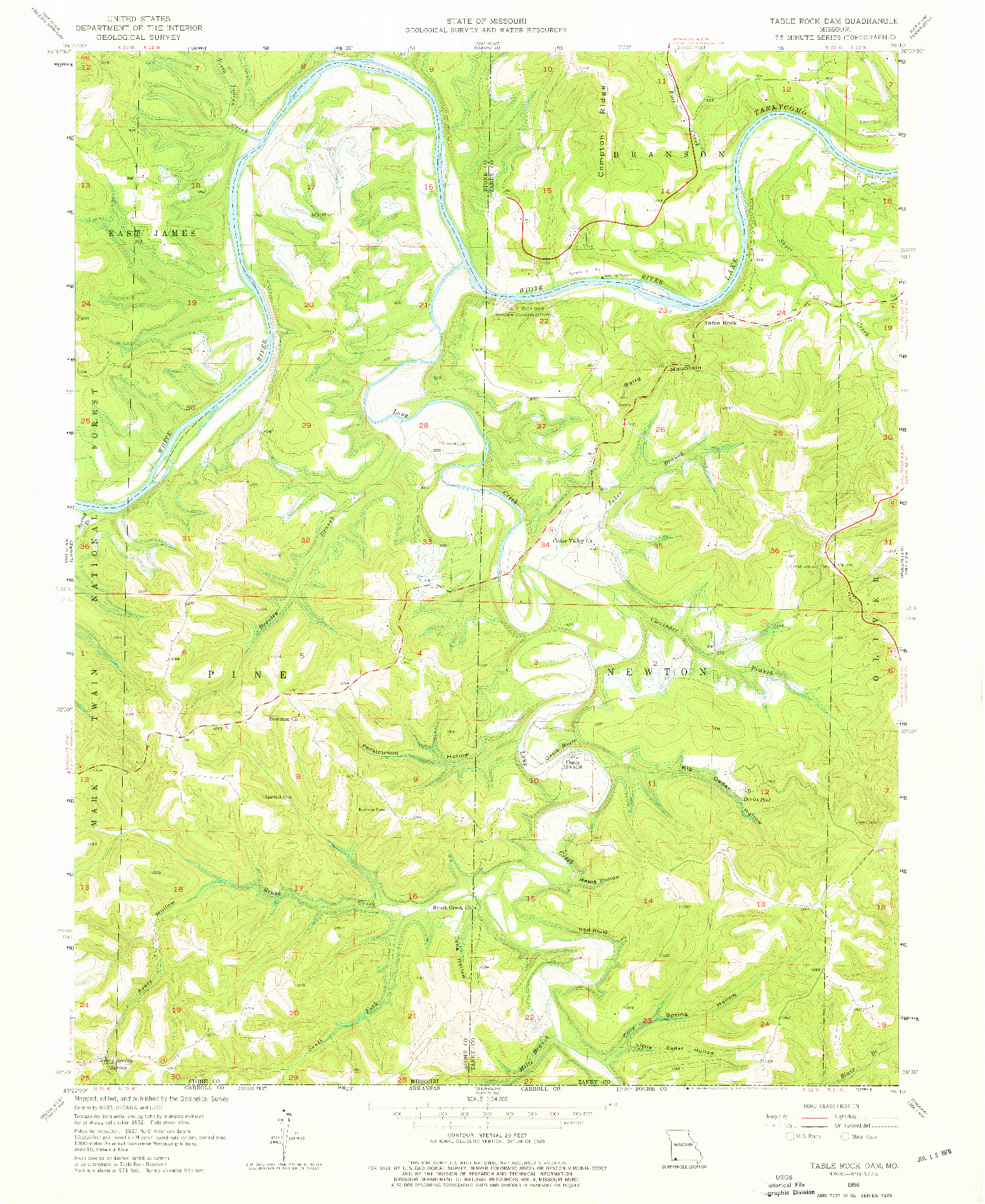 USGS 1:24000-SCALE QUADRANGLE FOR TABLE ROCK DAM, MO 1956