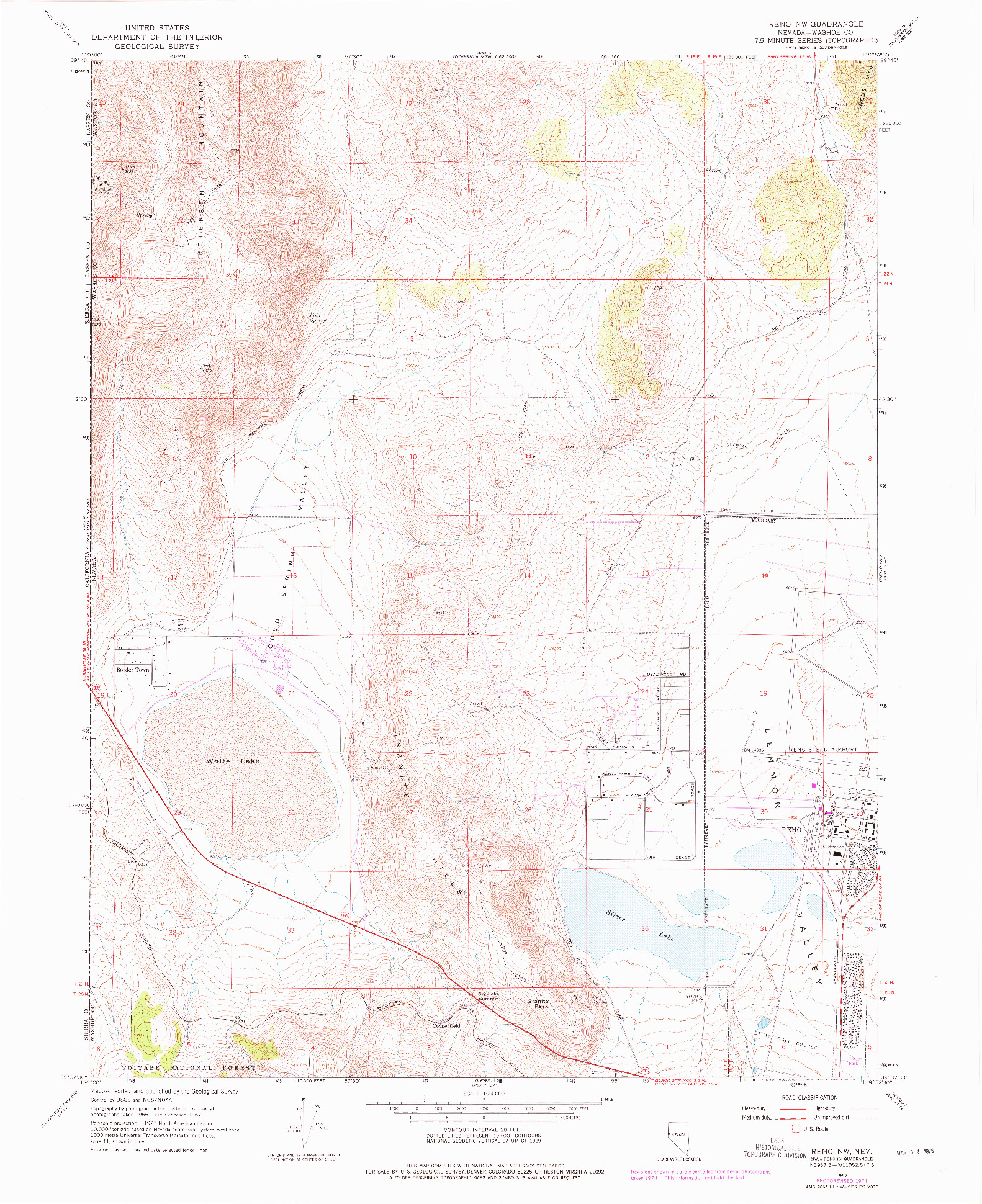 USGS 1:24000-SCALE QUADRANGLE FOR RENO NW, NV 1967