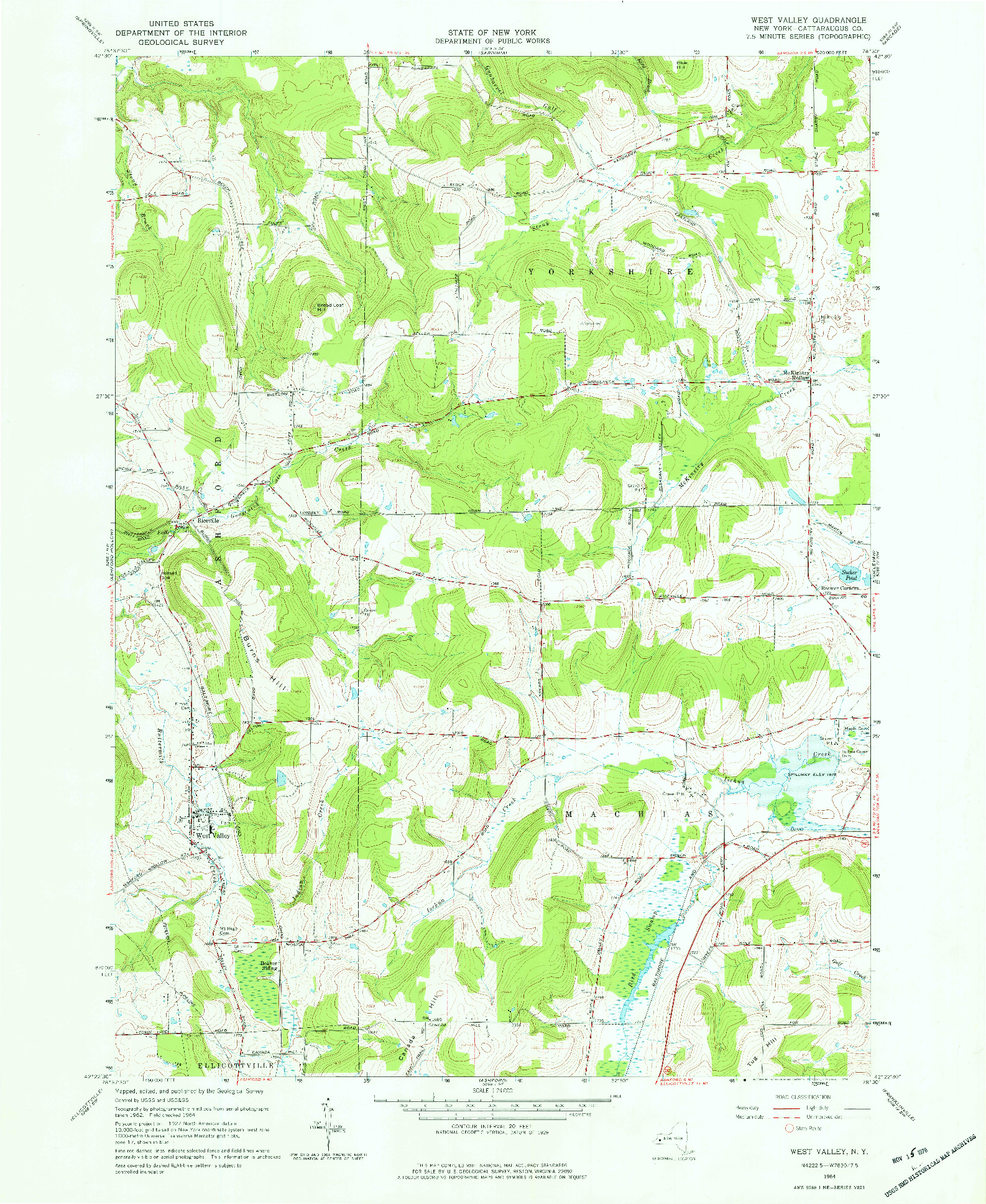 USGS 1:24000-SCALE QUADRANGLE FOR WEST VALLEY, NY 1964