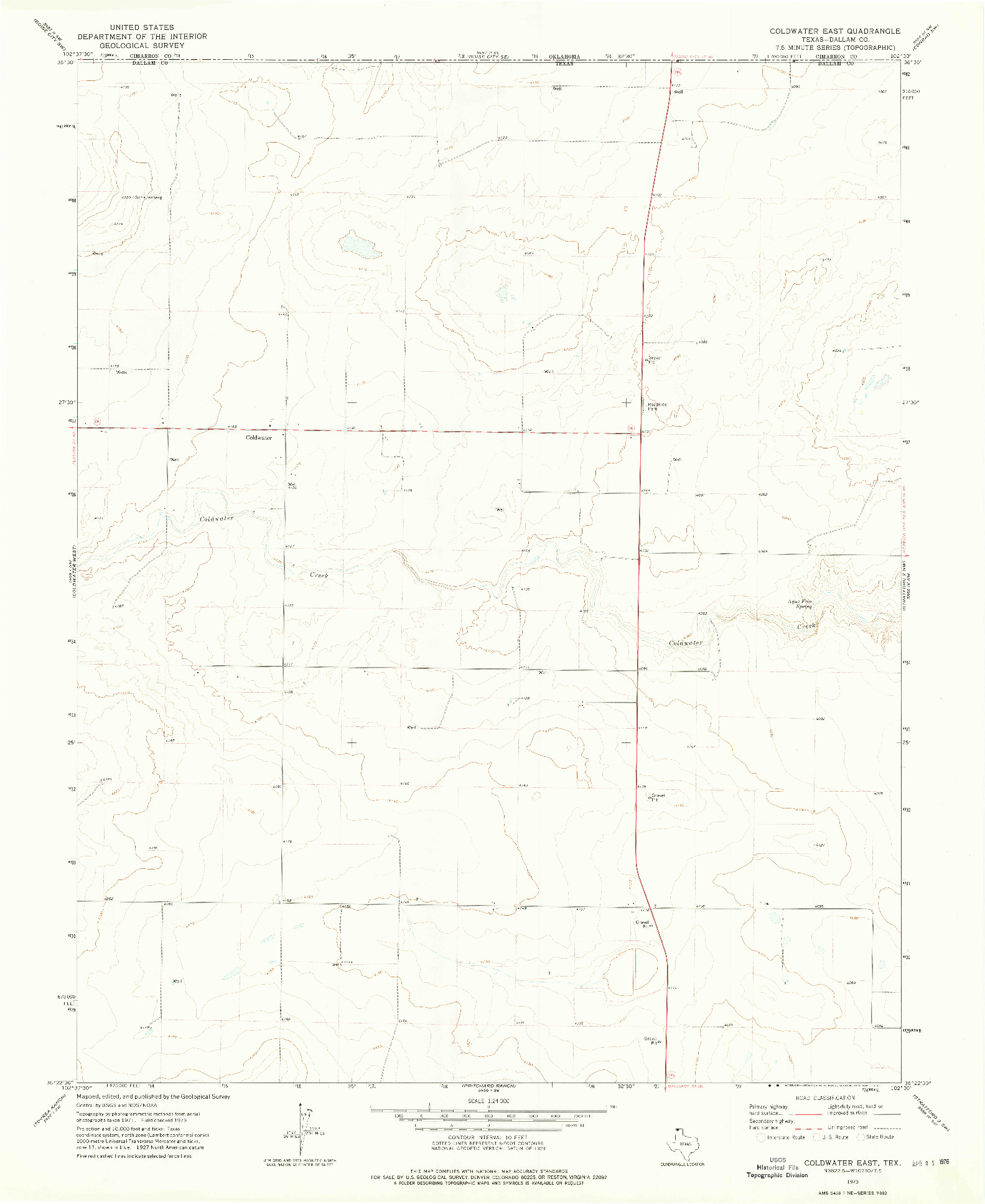 USGS 1:24000-SCALE QUADRANGLE FOR COLDWATER EAST, TX 1973