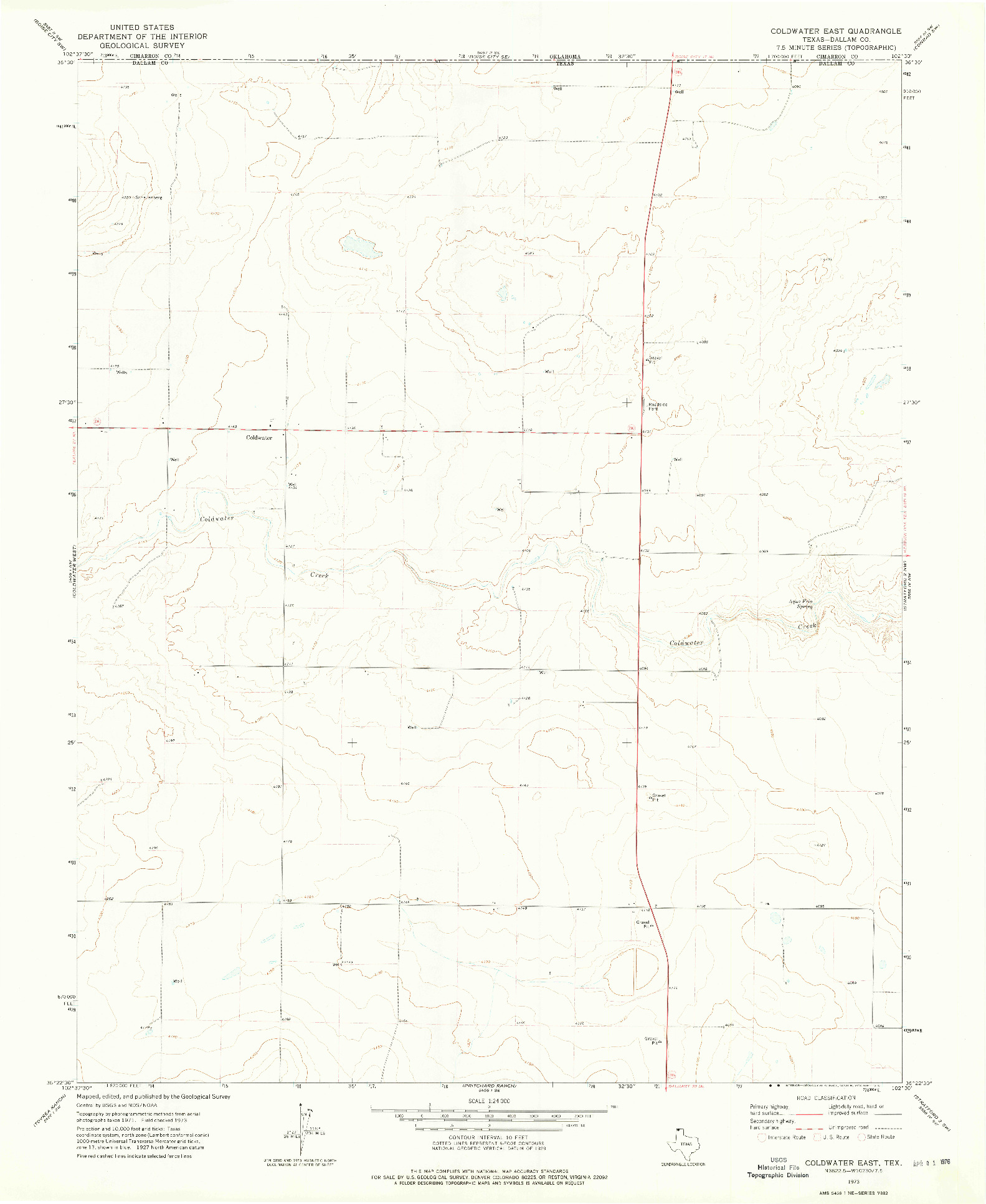 USGS 1:24000-SCALE QUADRANGLE FOR COLDWATER EAST, TX 1973