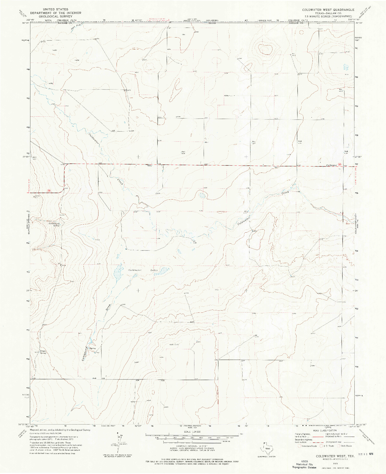 USGS 1:24000-SCALE QUADRANGLE FOR COLDWATER WEST, TX 1973