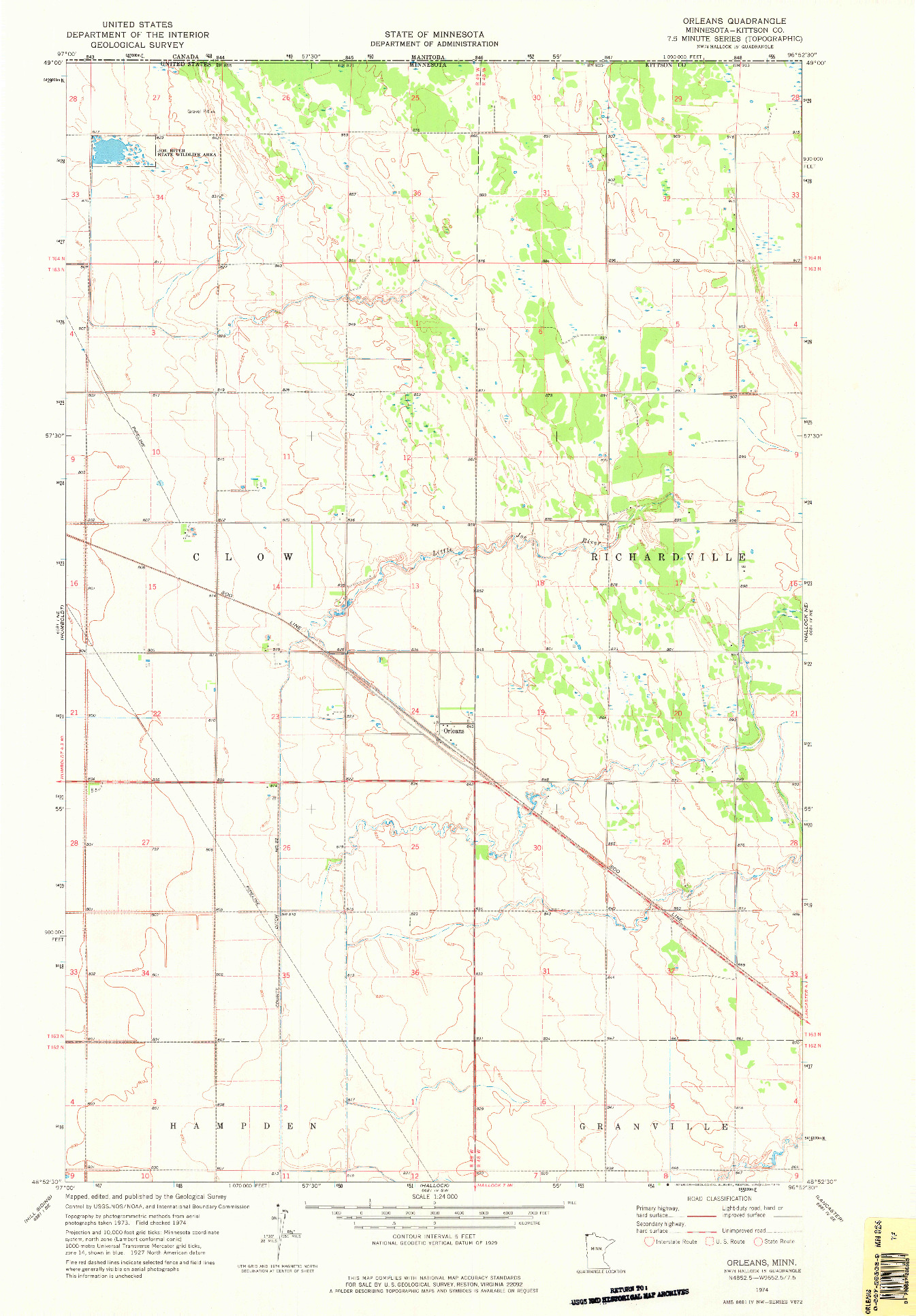 USGS 1:24000-SCALE QUADRANGLE FOR ORLEANS, MN 1974