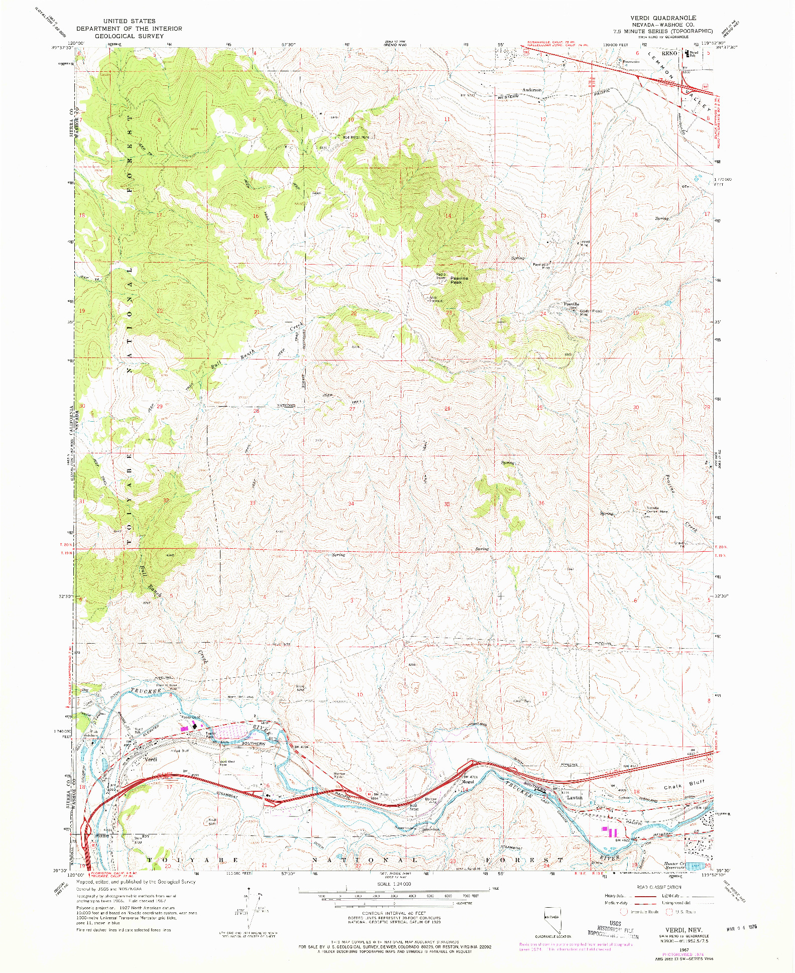 USGS 1:24000-SCALE QUADRANGLE FOR VERDI, NV 1967