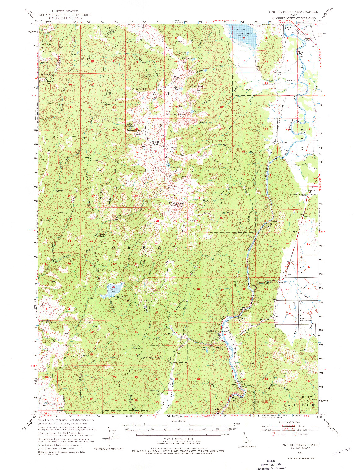 USGS 1:62500-SCALE QUADRANGLE FOR SMITHS FERRY, ID 1953