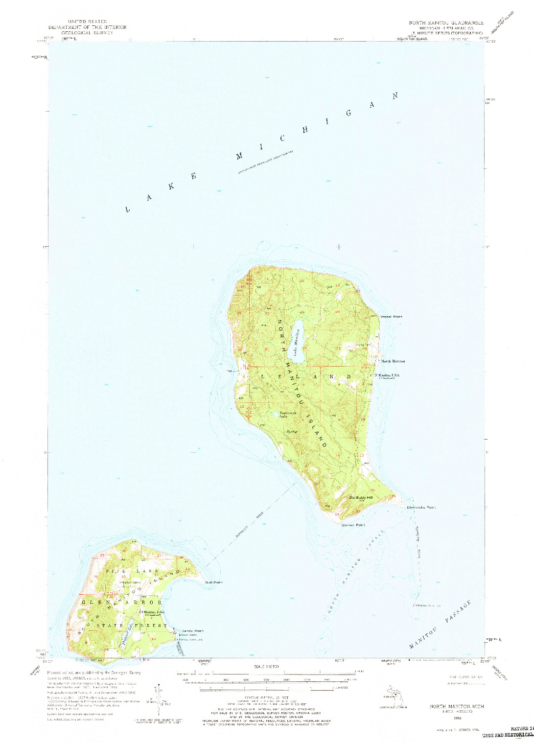 USGS 1:62500-SCALE QUADRANGLE FOR NORTH MANITOU, MI 1956