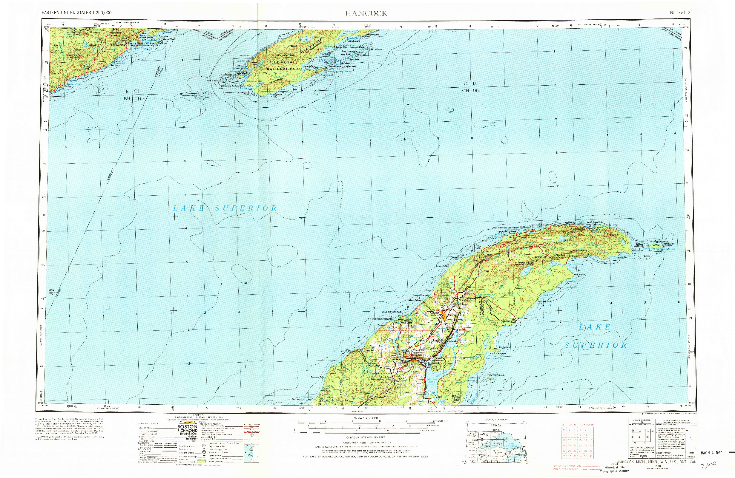 USGS 1:250000-SCALE QUADRANGLE FOR HANCOCK, MI 1958